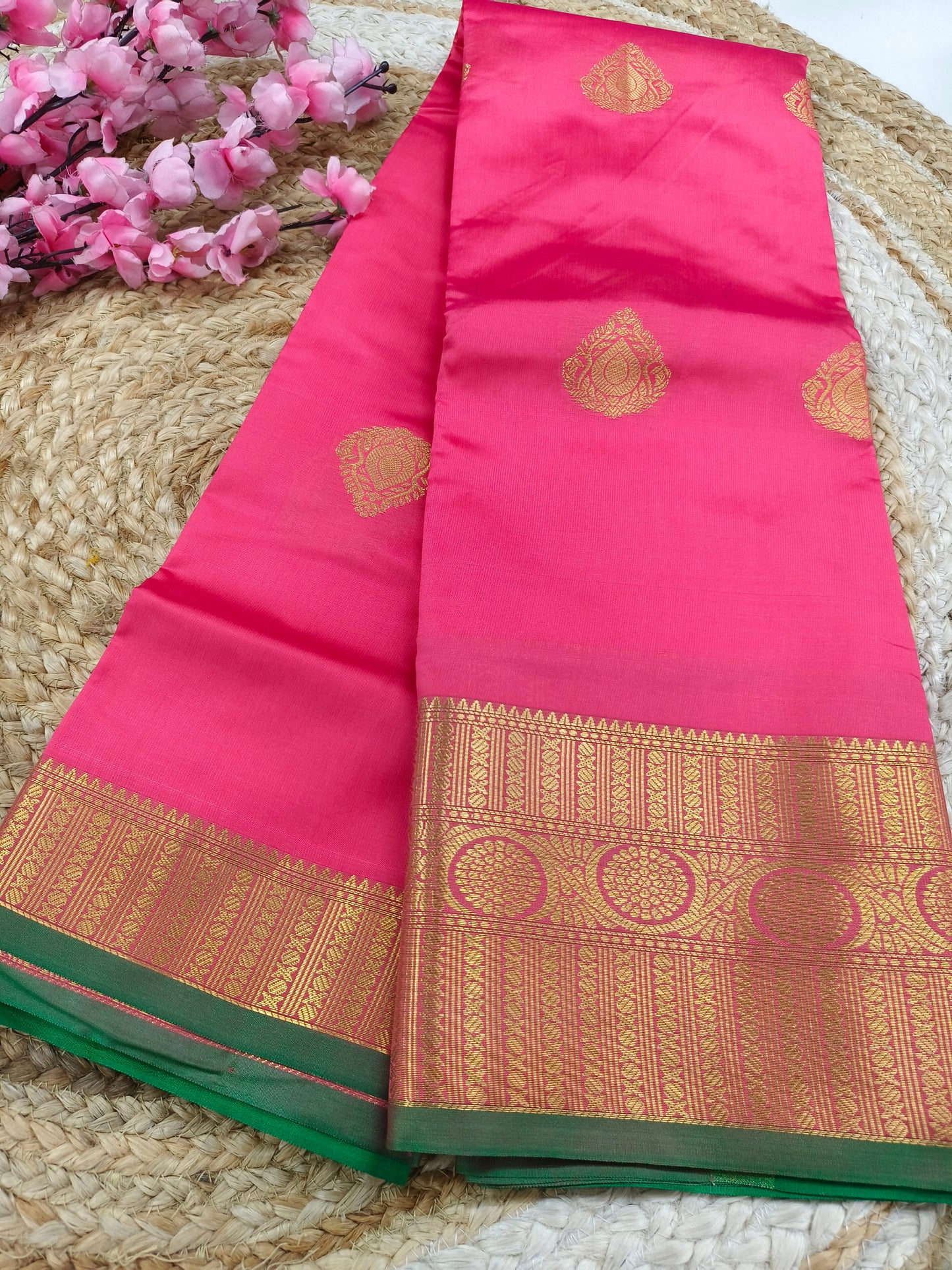 Pinkish Red Semi kanchi silk saree