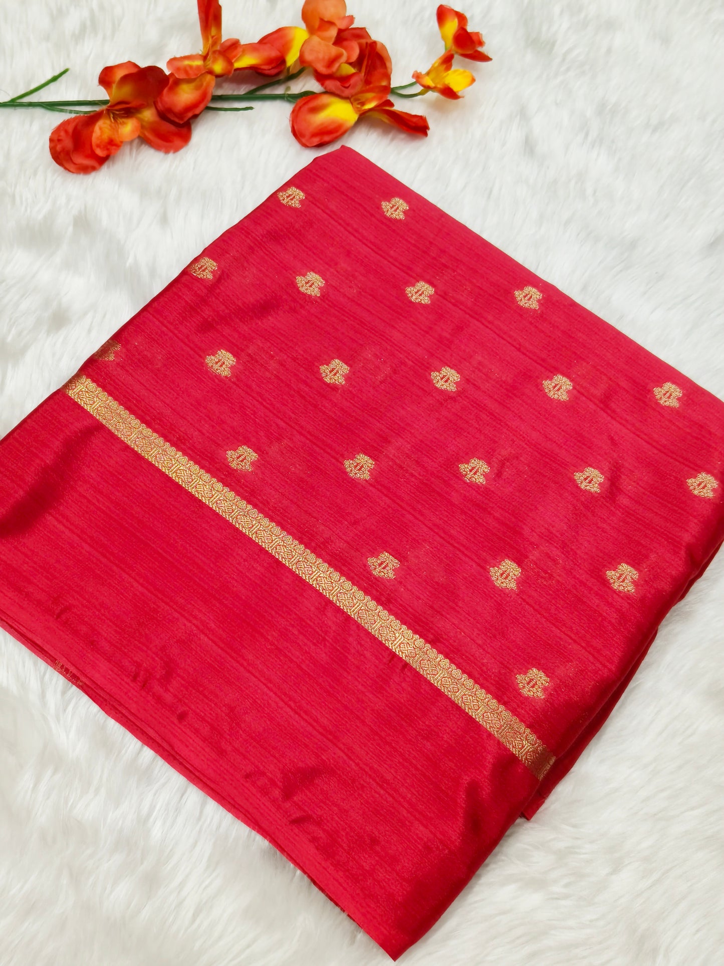 Red semi silk saree