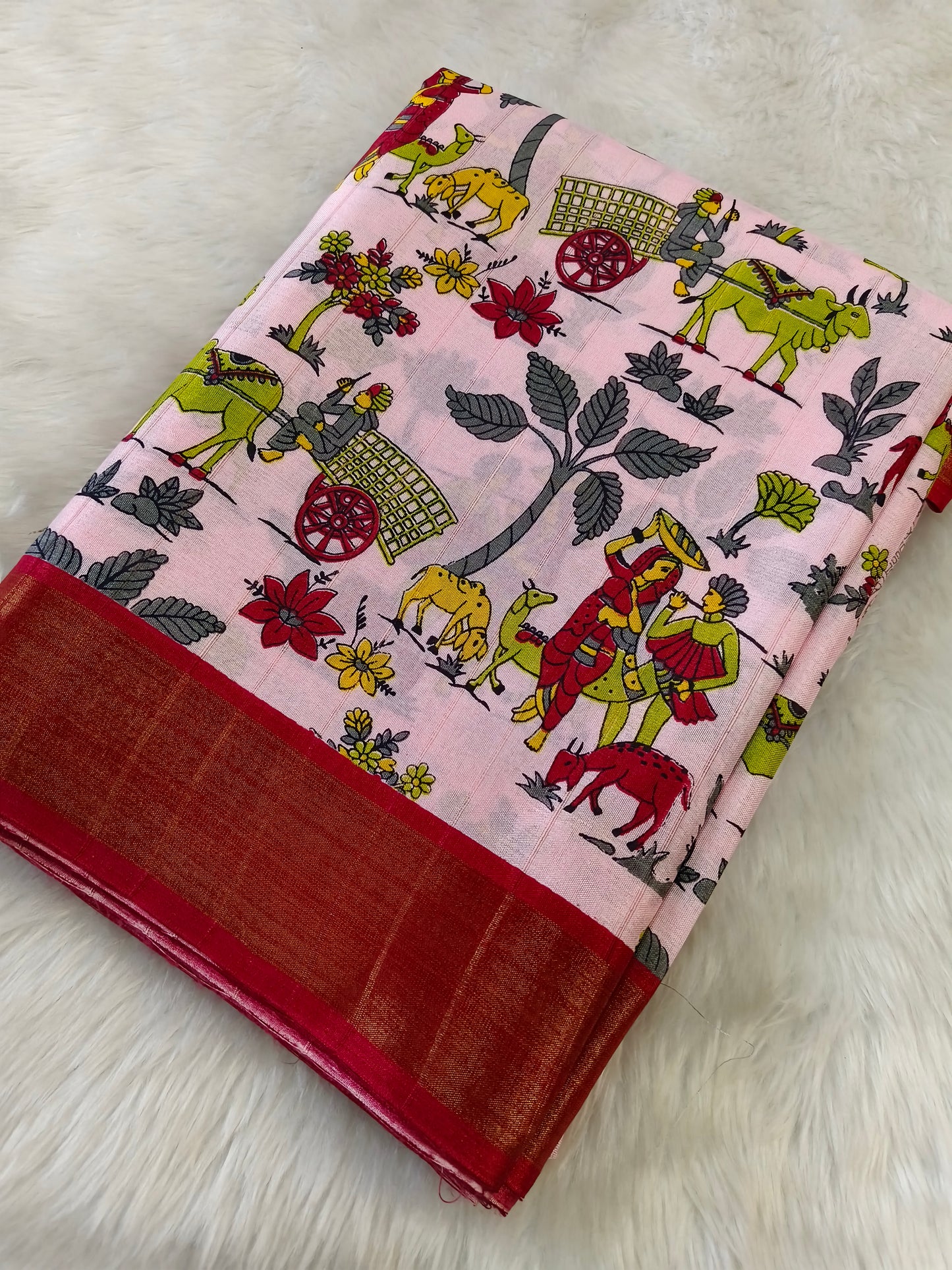 Pink Lenin silk Saree