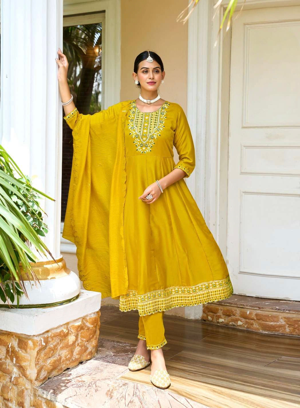 Yellow designer Anarkali dress