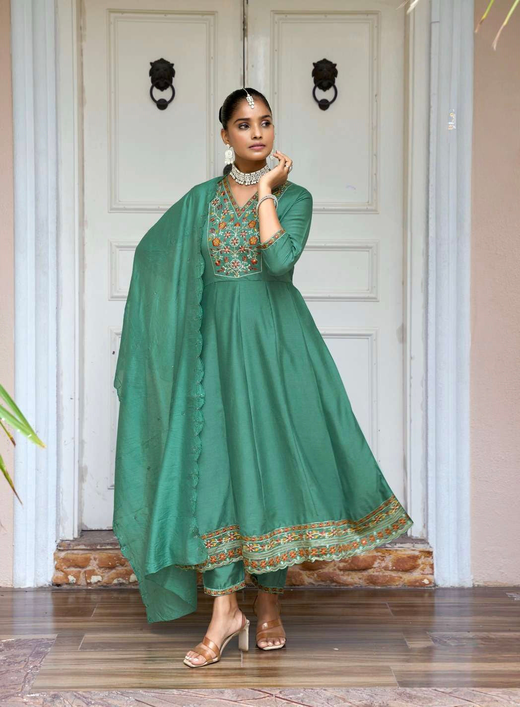 Teal Green designer Anarkali dress