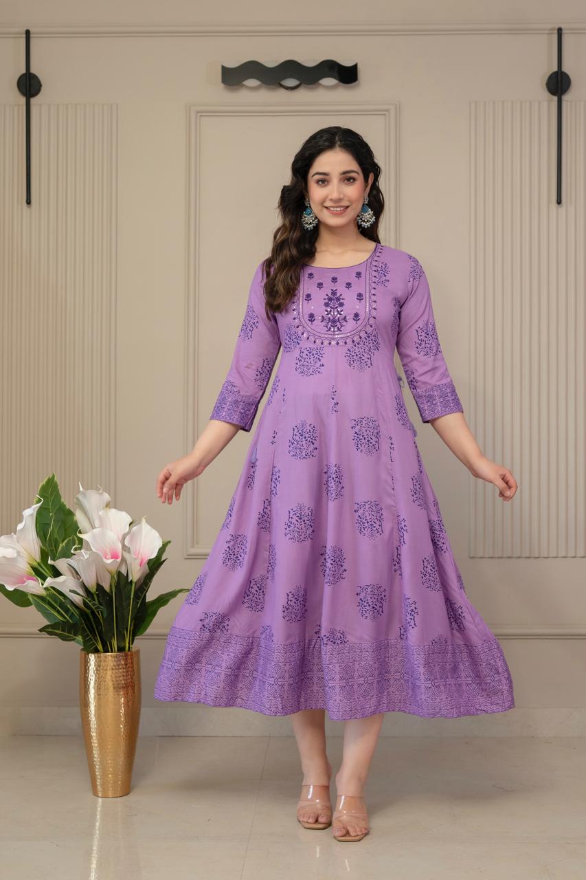 Purple Cotton Anarkali Top