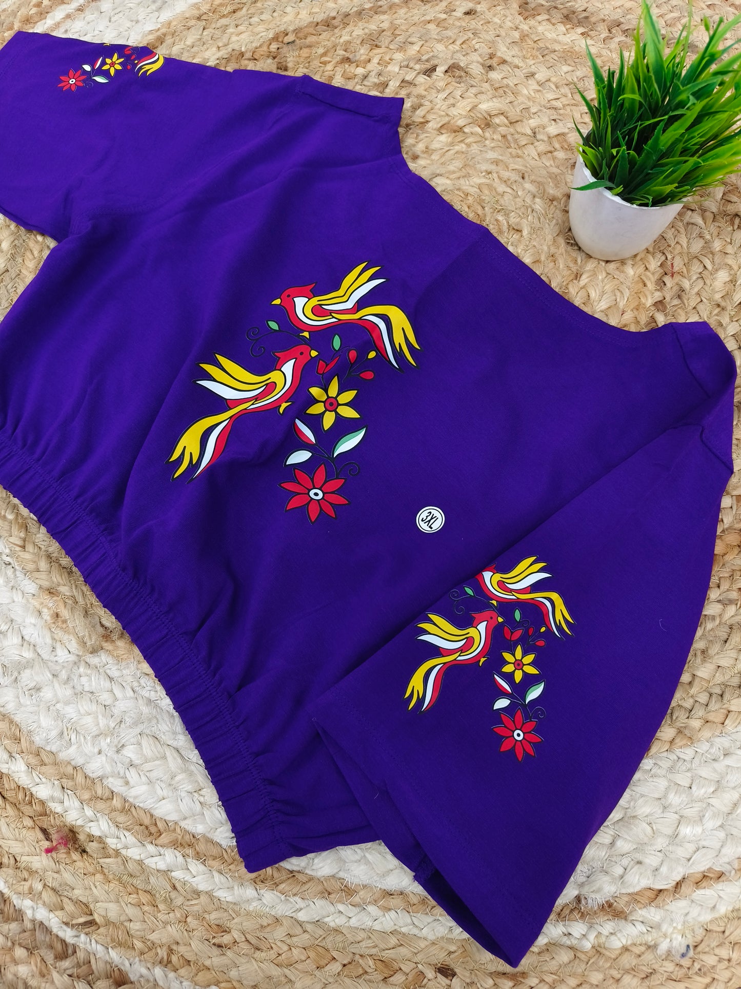 Purple Stretchable blouse with unique printed design