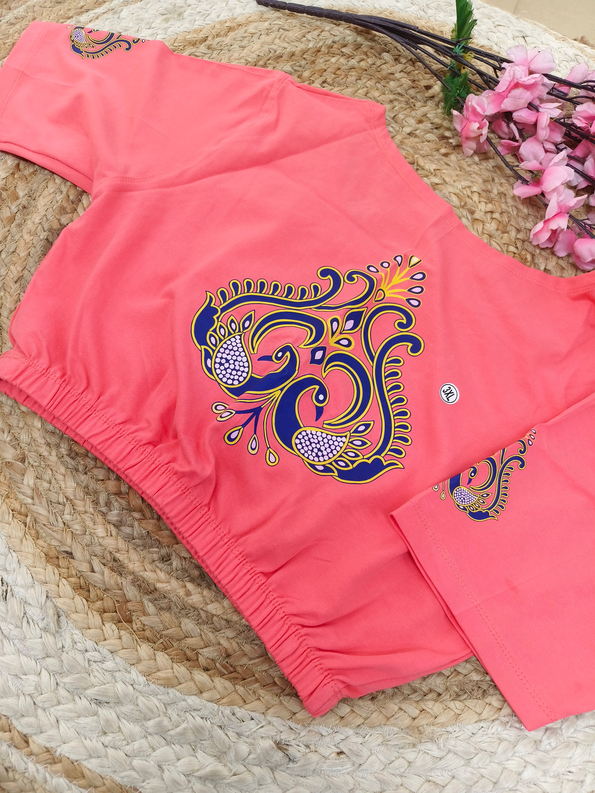 Peach Stretchable blouse with unique printed design