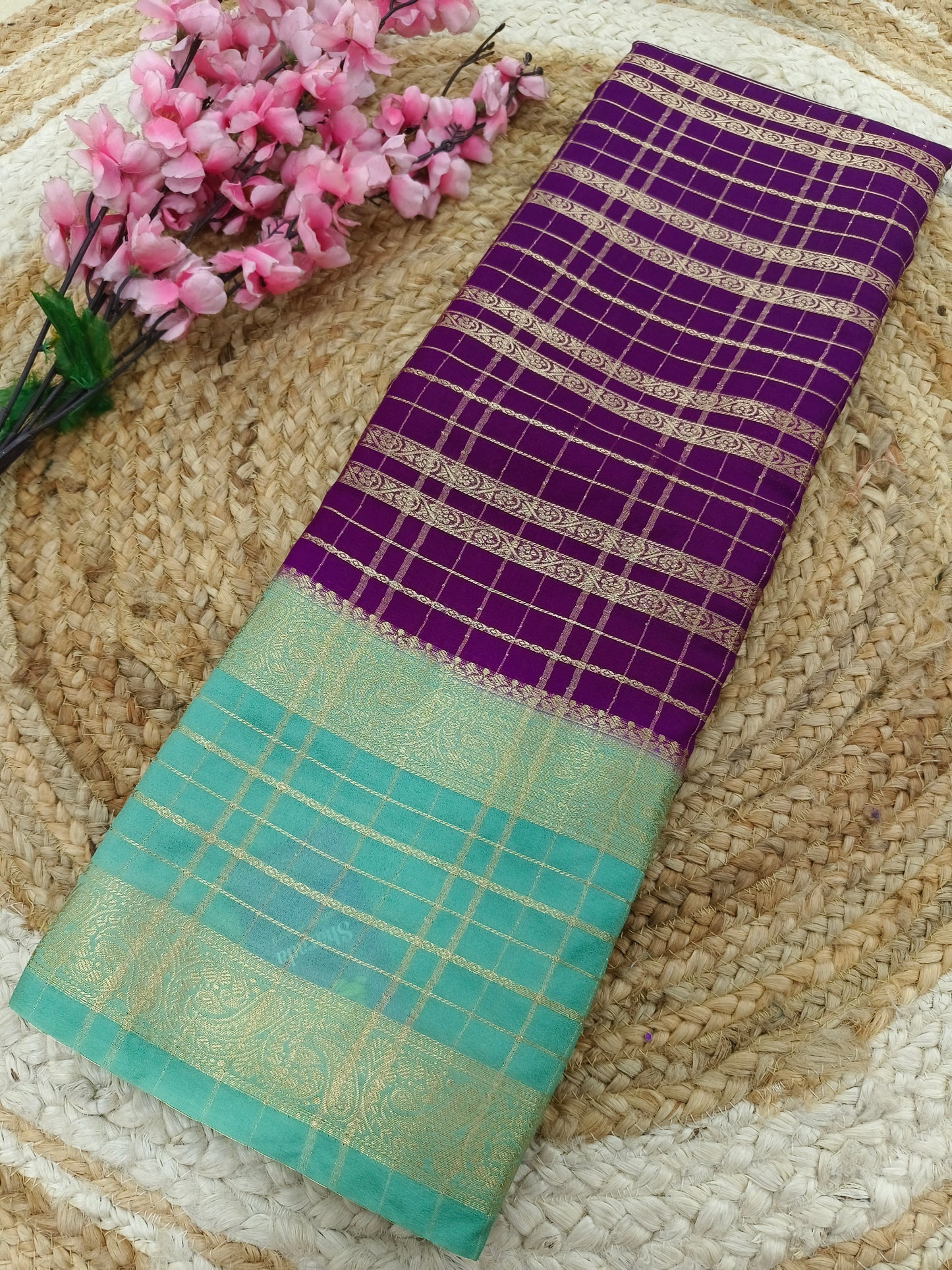 Purple with blue crepe Georgette saree