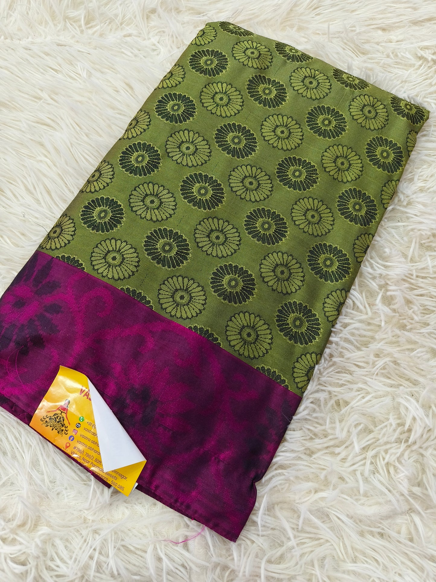 Green with wine soft silk Saree