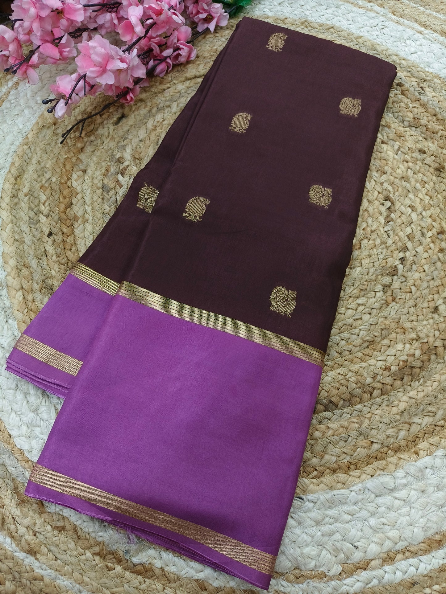 Brown with magenta Munga silk saree