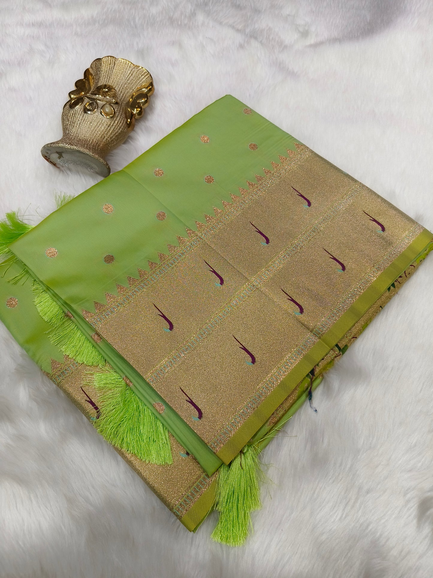 Pastel green Paithani silk saree