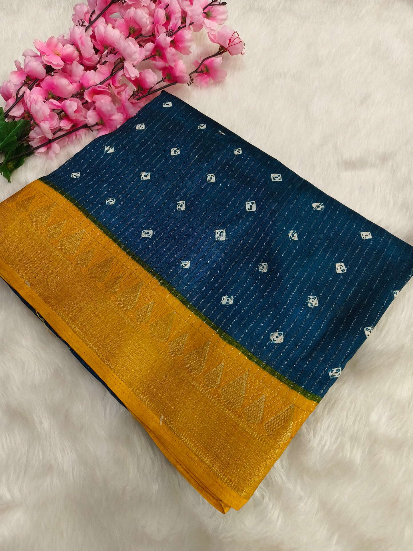 Blue with Yellow Fancy Silk saree