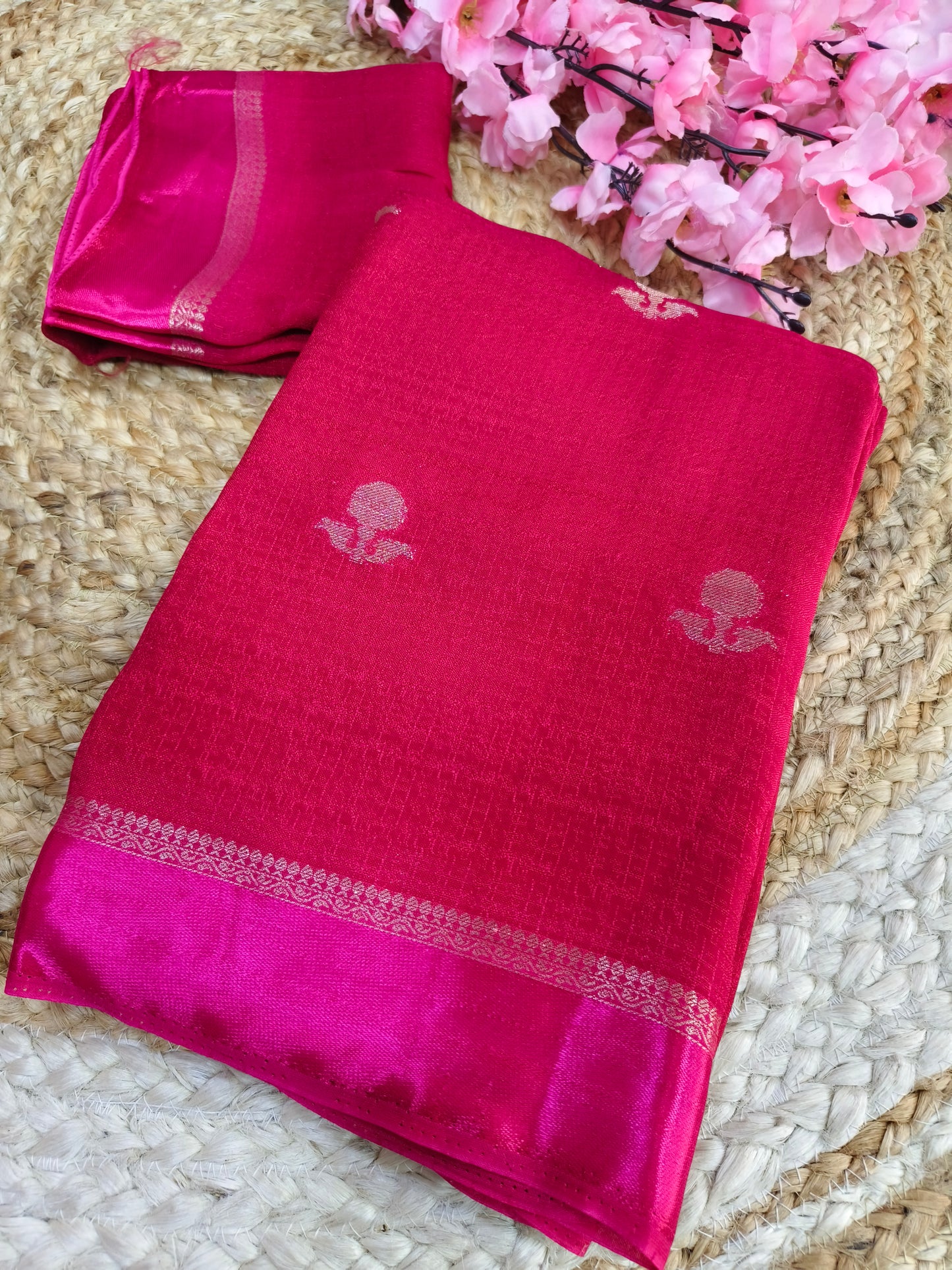 Rani pink Viscose silk saree
