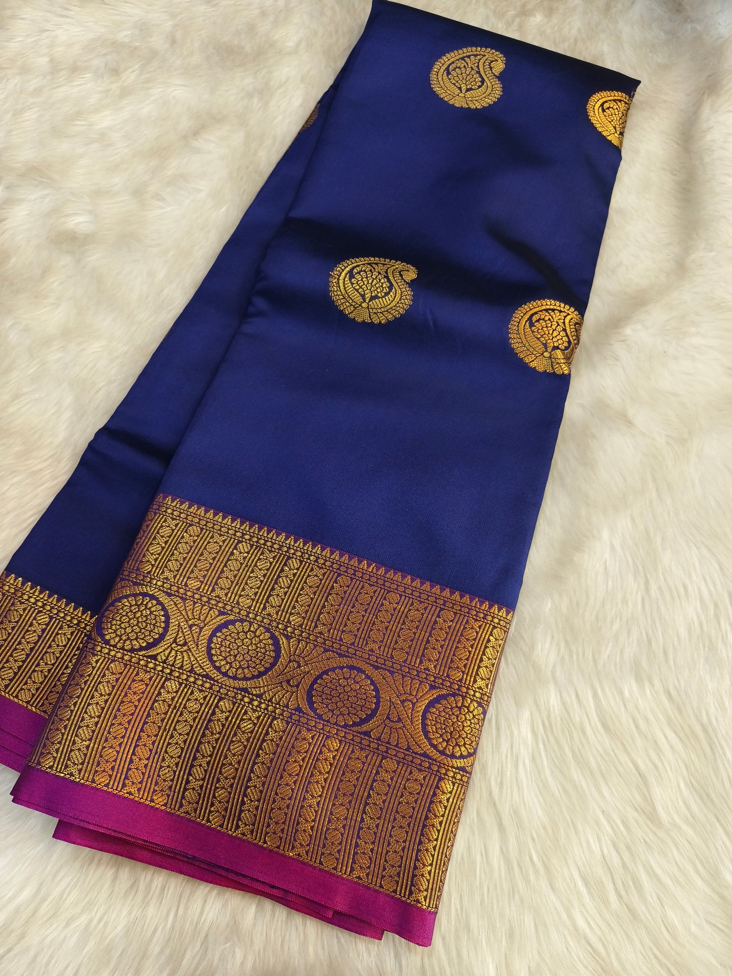 Navy Blue Semi kanchi silk saree