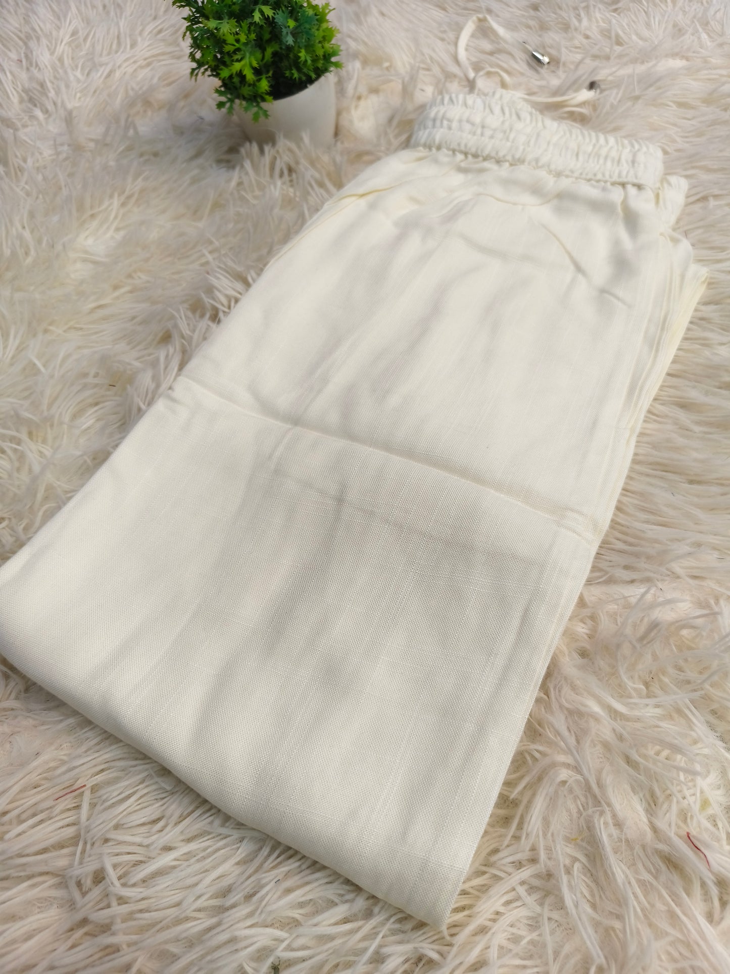 White Blended linen rayon straight pants