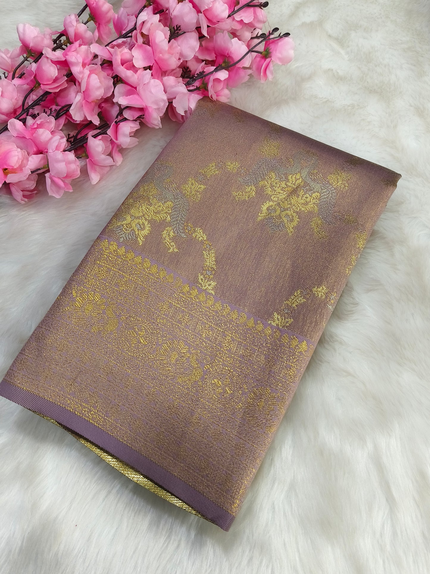 Onion pink semi bridal tissues silk saree