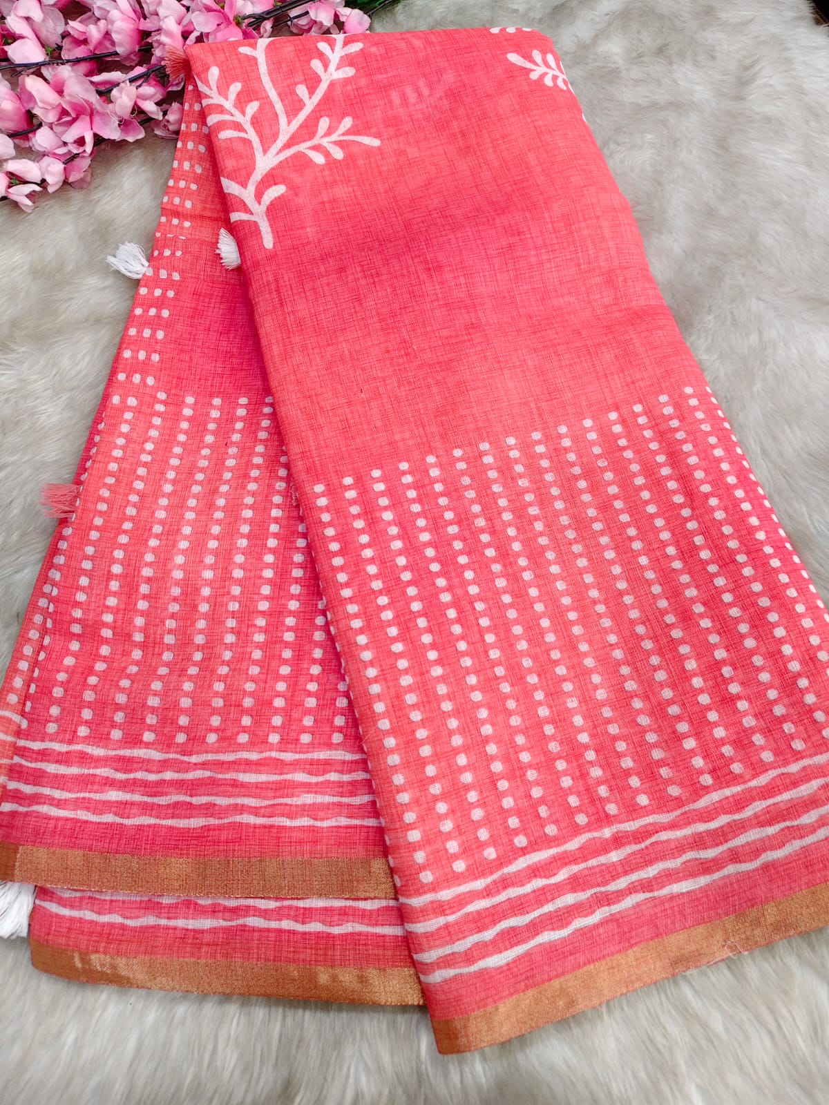 Peach Linen cotton saree