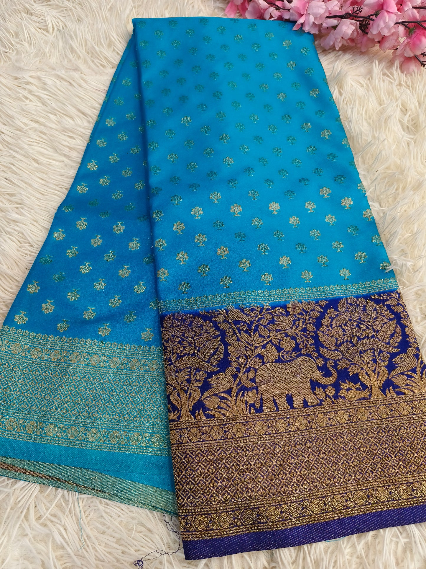 Sky blue with Royal Blue Banarasi georgette silk saree