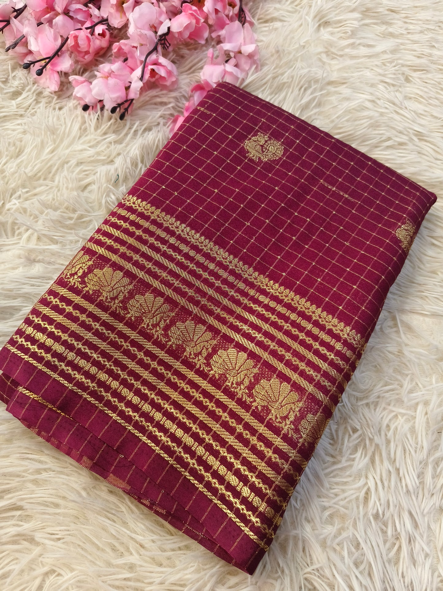 Maroon semi Mysore silk saree