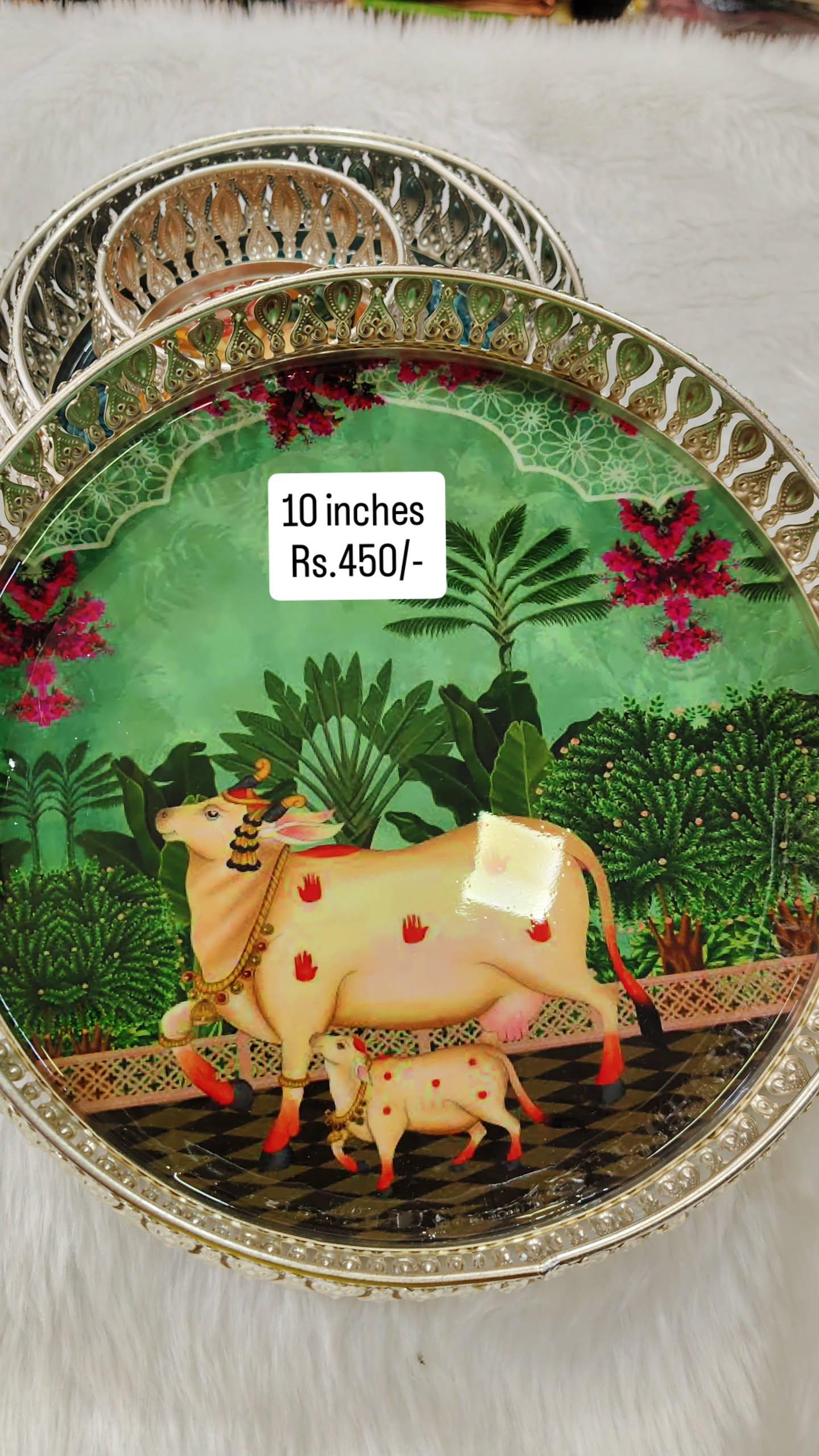 Decorative printed metal tray 10 inches