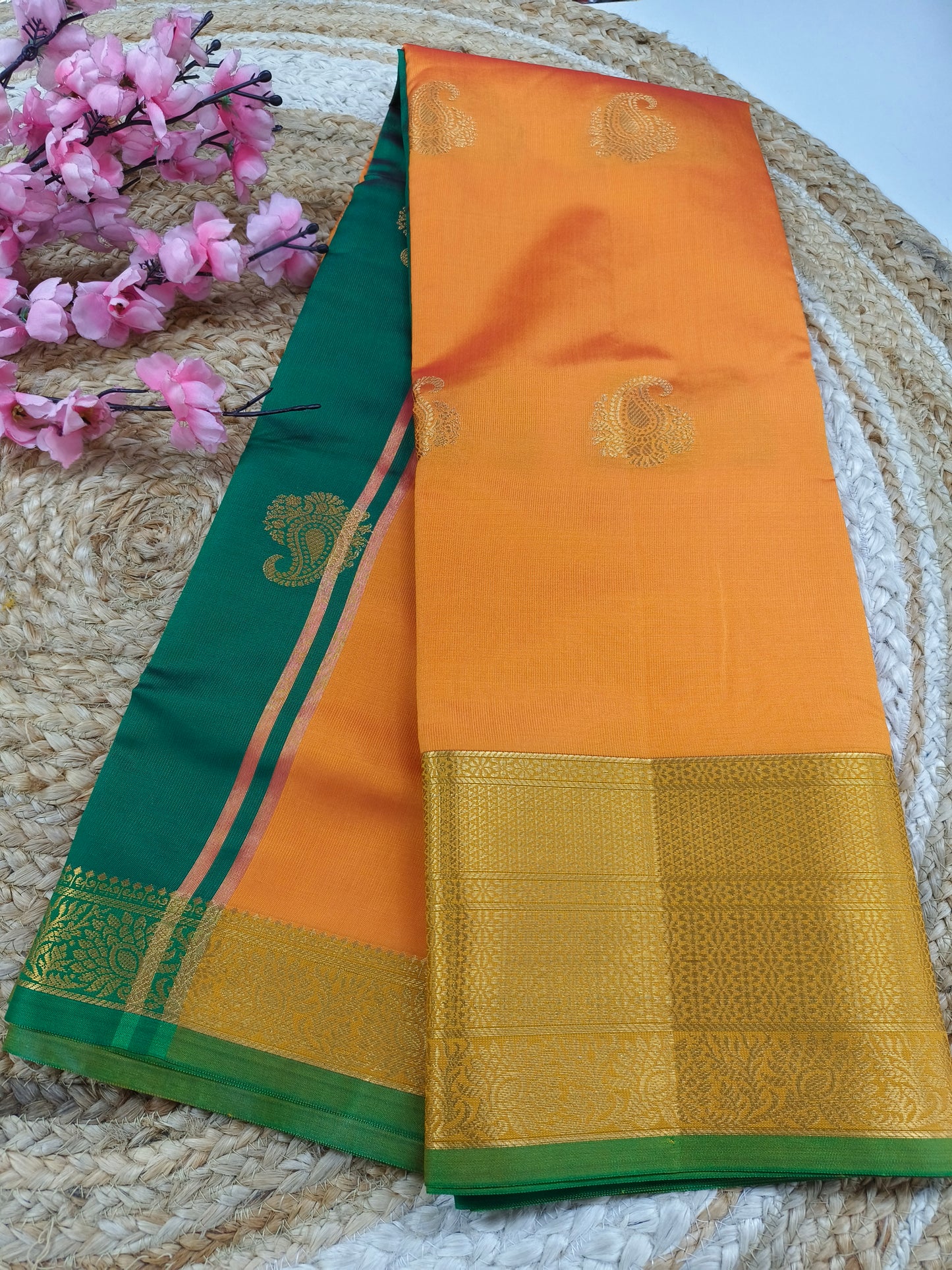 Orange Semi kanchi silk saree