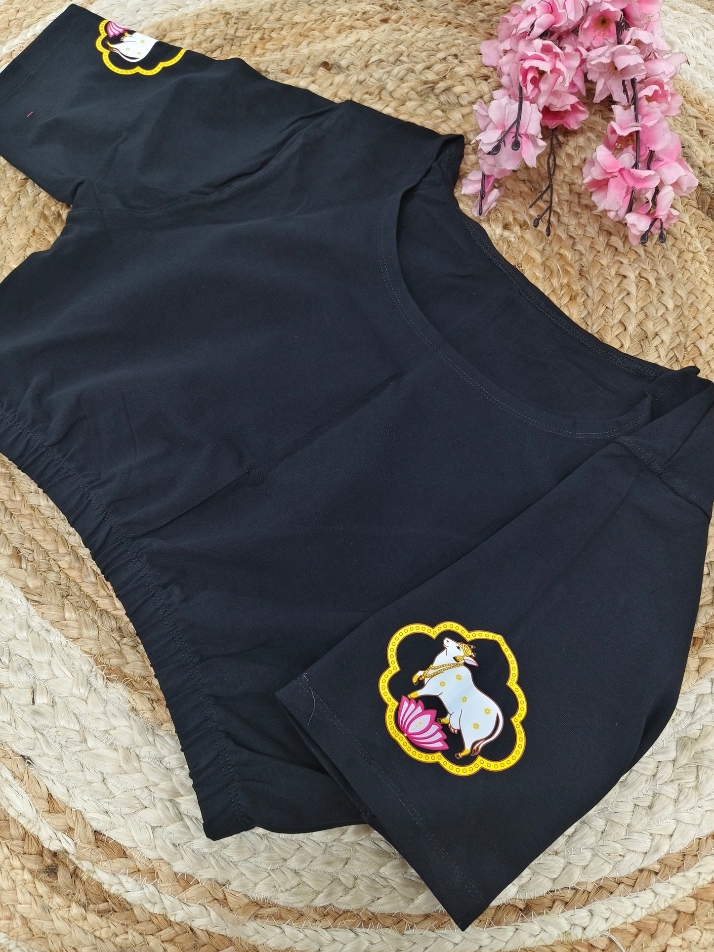 Black Stretchable blouse with unique printed design