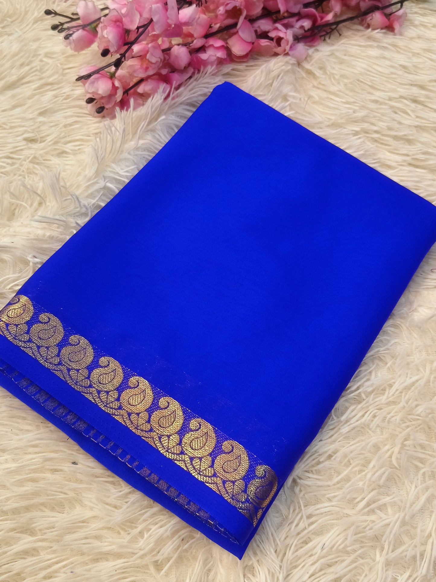 Royal Blue semi Mysore crepe silk saree