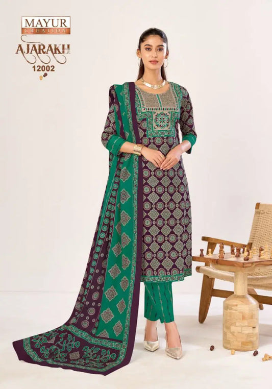Green with brown Pure cotton straight cut Suit