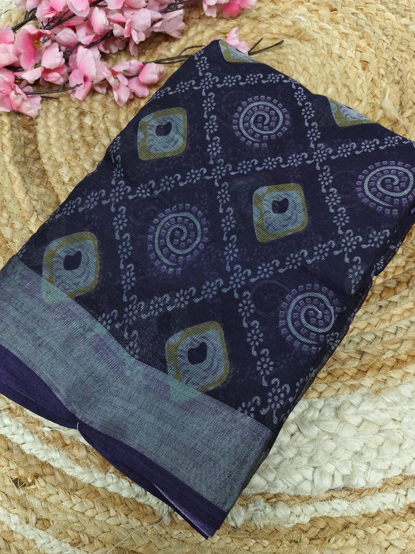 Dark purple - Black Lenin Cotton saree