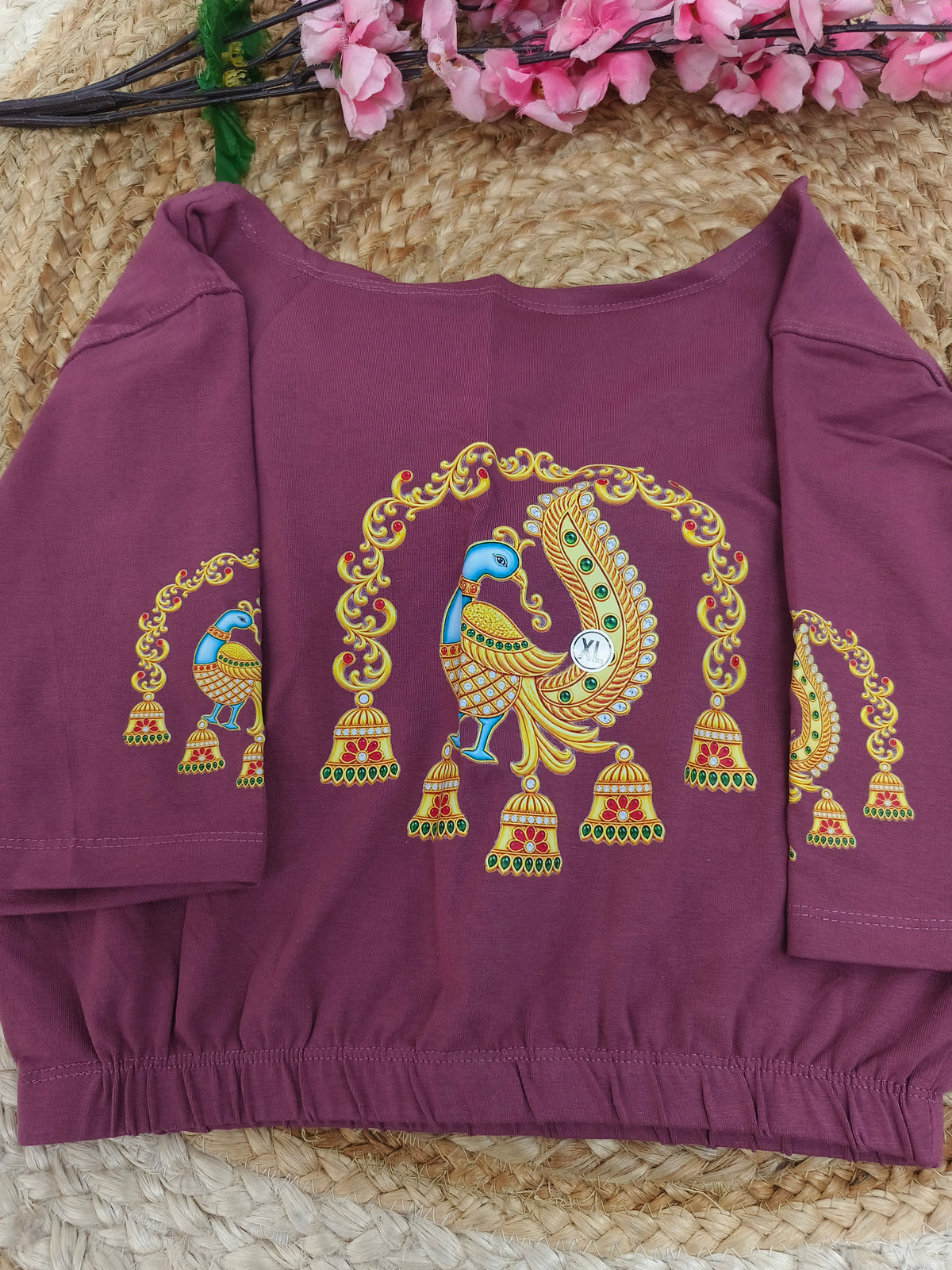 Megenta pink Stretchable blouse with unique printed design