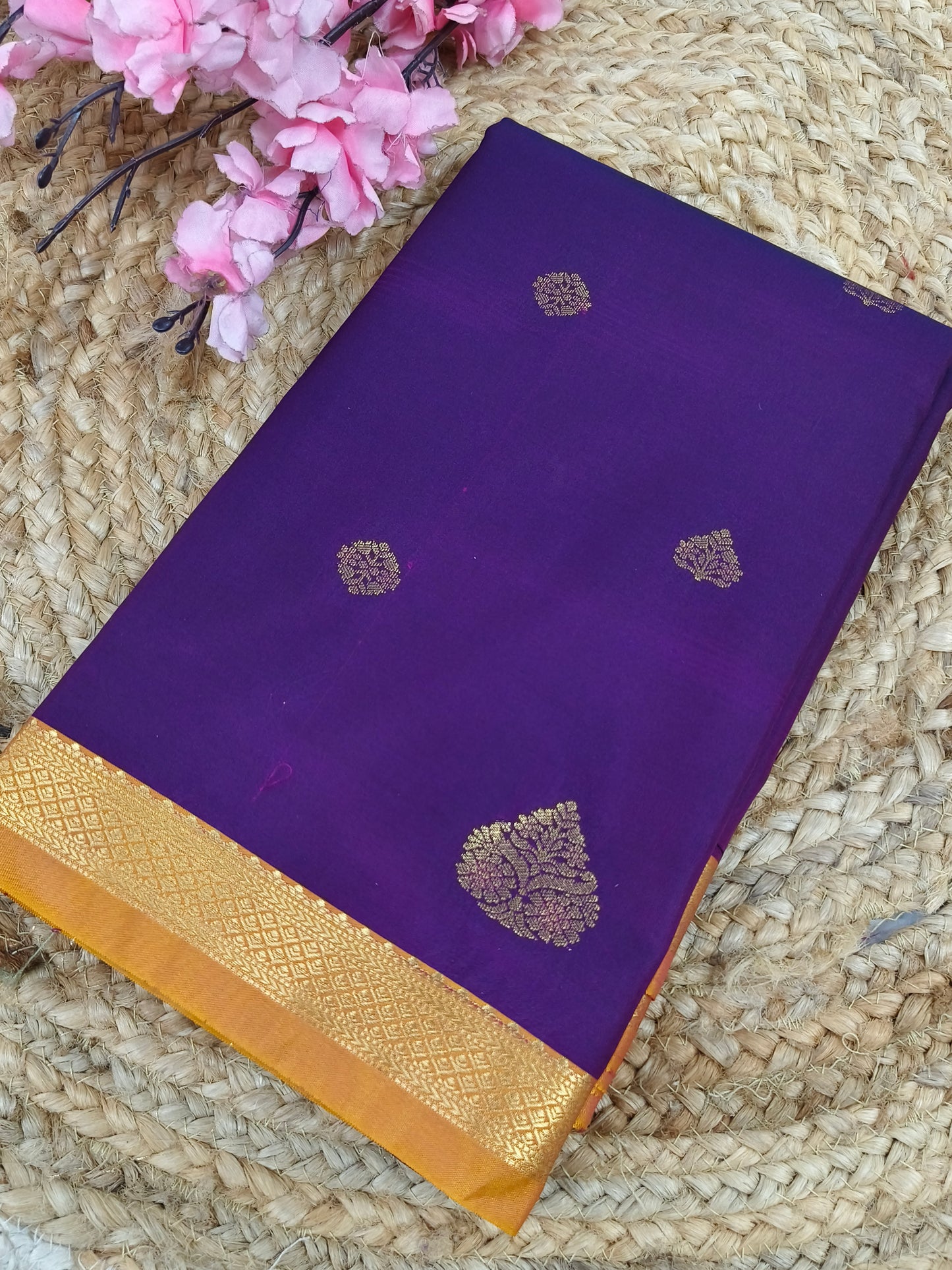 Purple with yellow Elegant semi kanjivaram silk saree