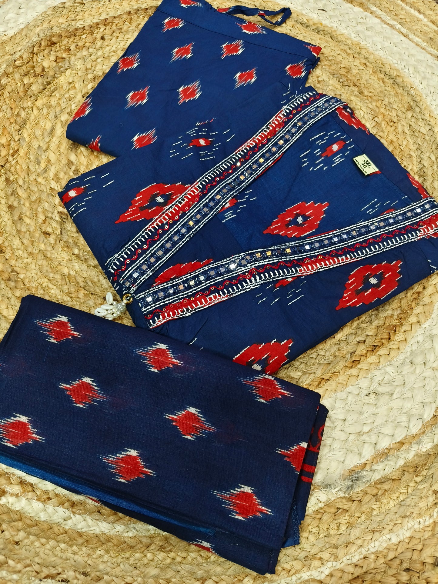 Blue ikat printed cotton suit