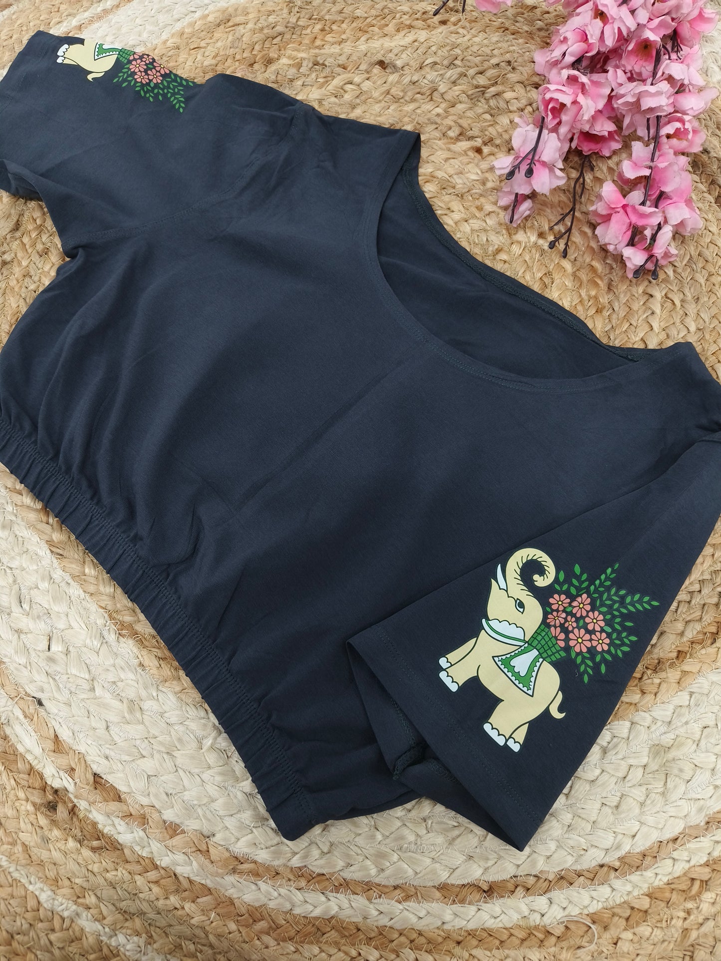 Elephant Grey Stretchable blouse with unique printed design