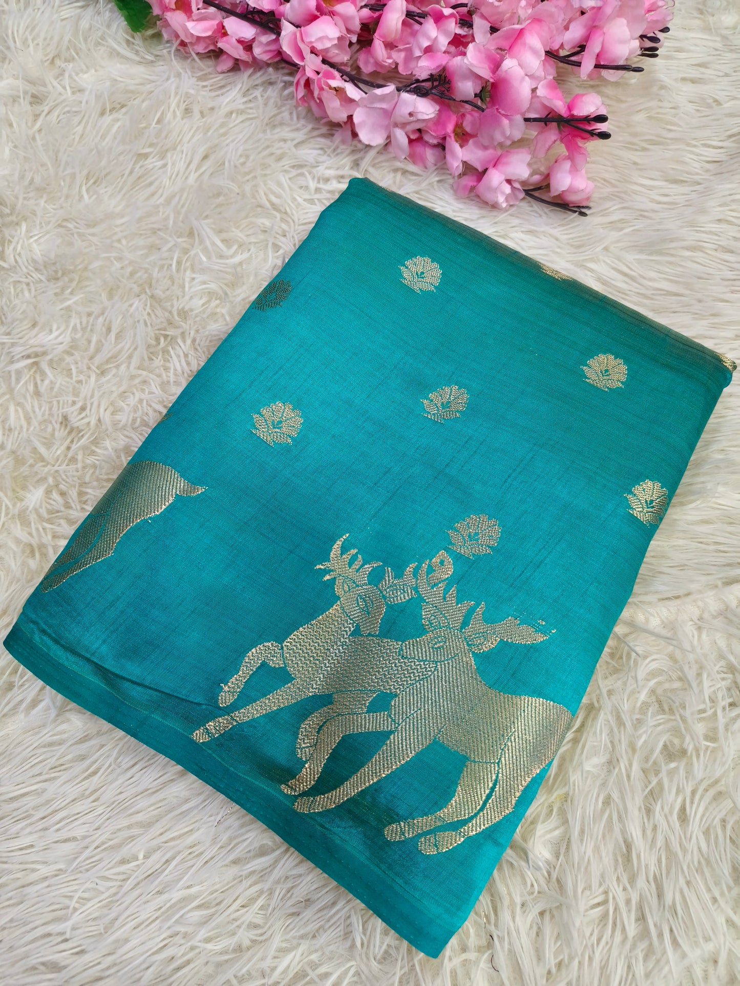 blue semi Tusser silk saree
