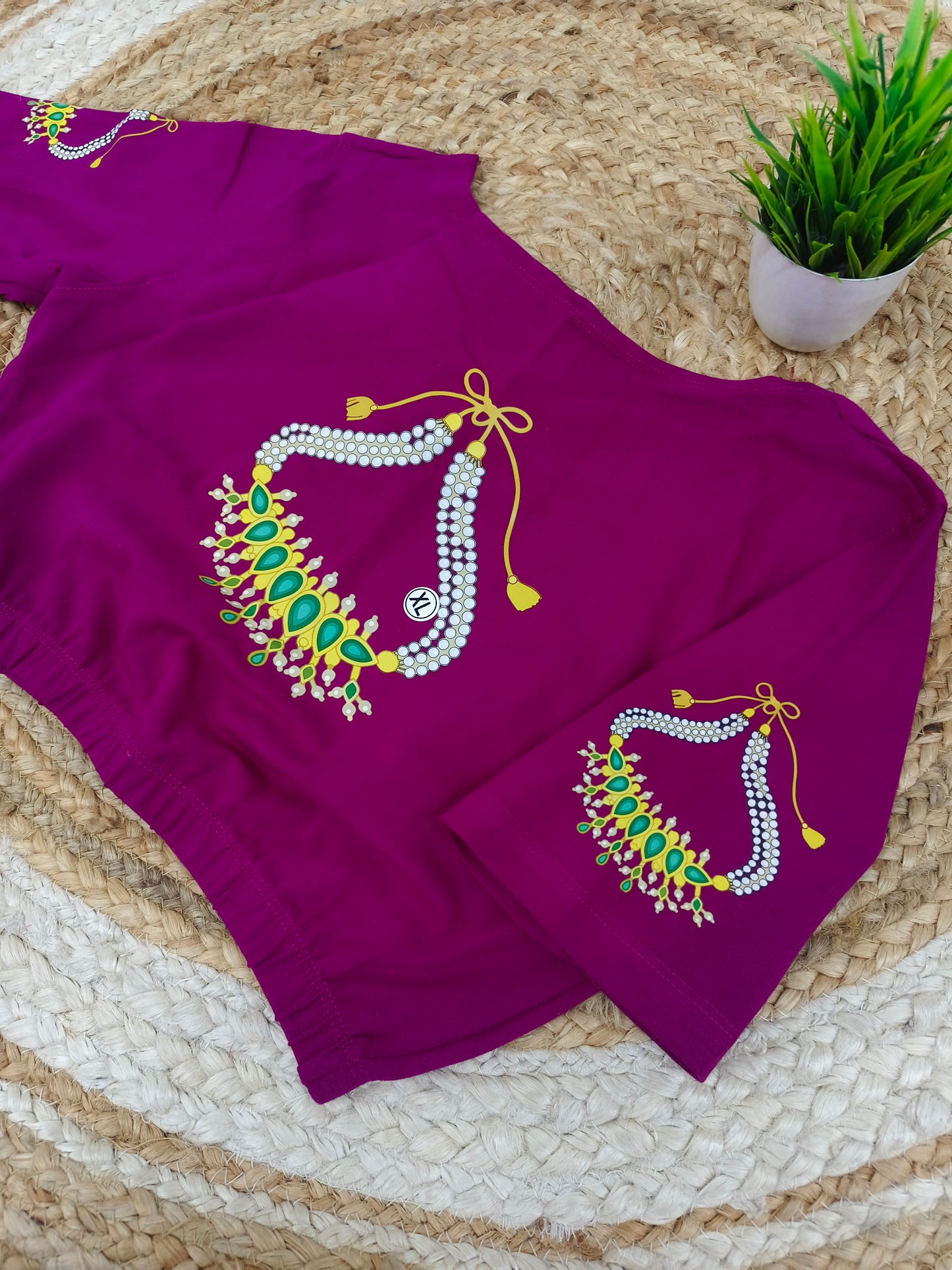Wine Stretchable blouse with unique printed design