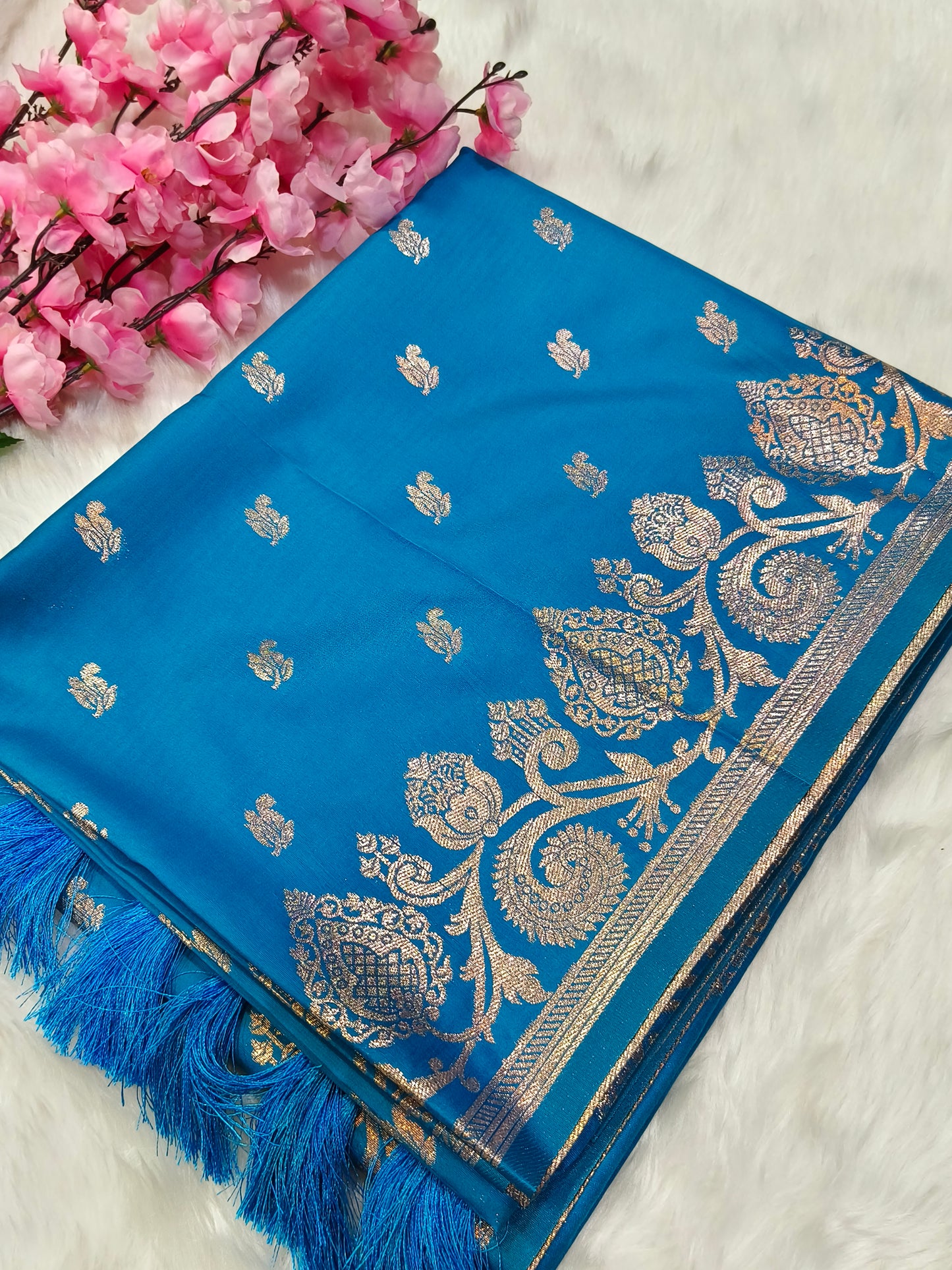 Blue Soft mulberry silk saree