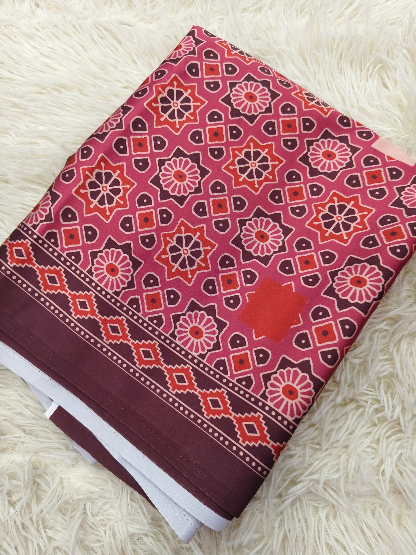 Marron satin crepe silk saree