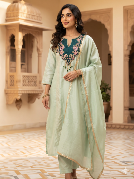 Elegant Pista Green Malchanderi A - Line suits