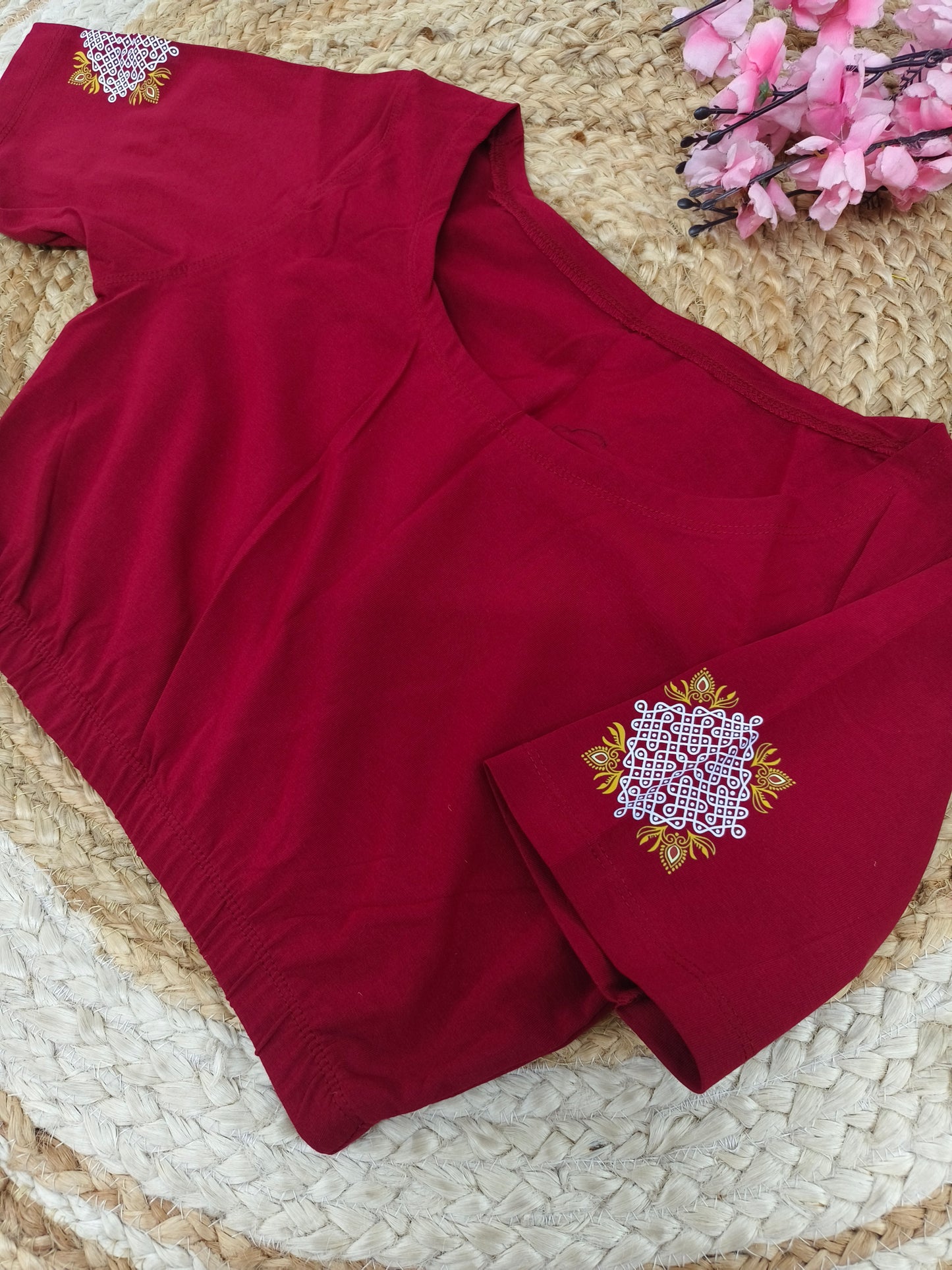 Maroon Stretchable blouse with unique printed design