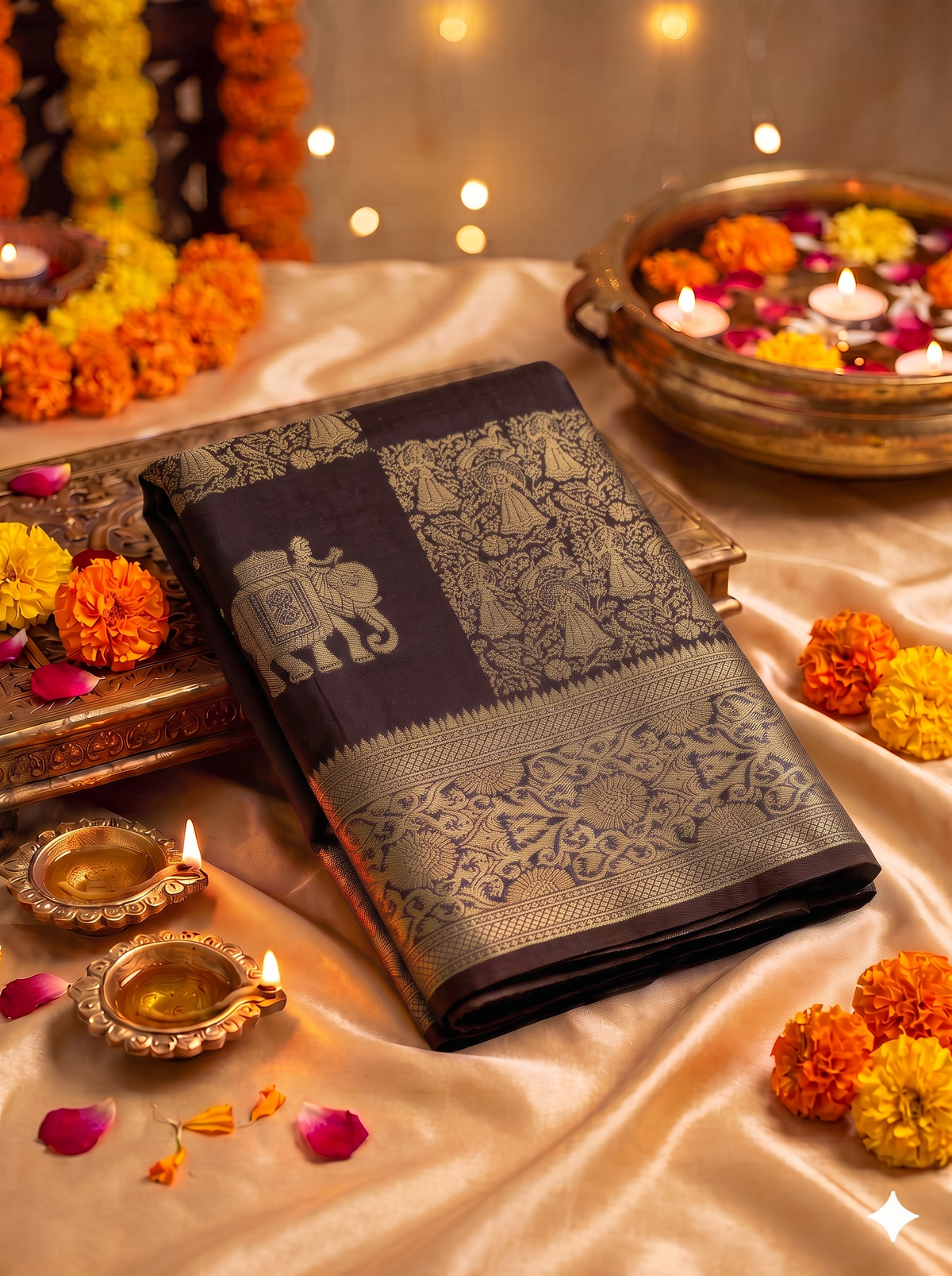 Brown Georgette silk saree