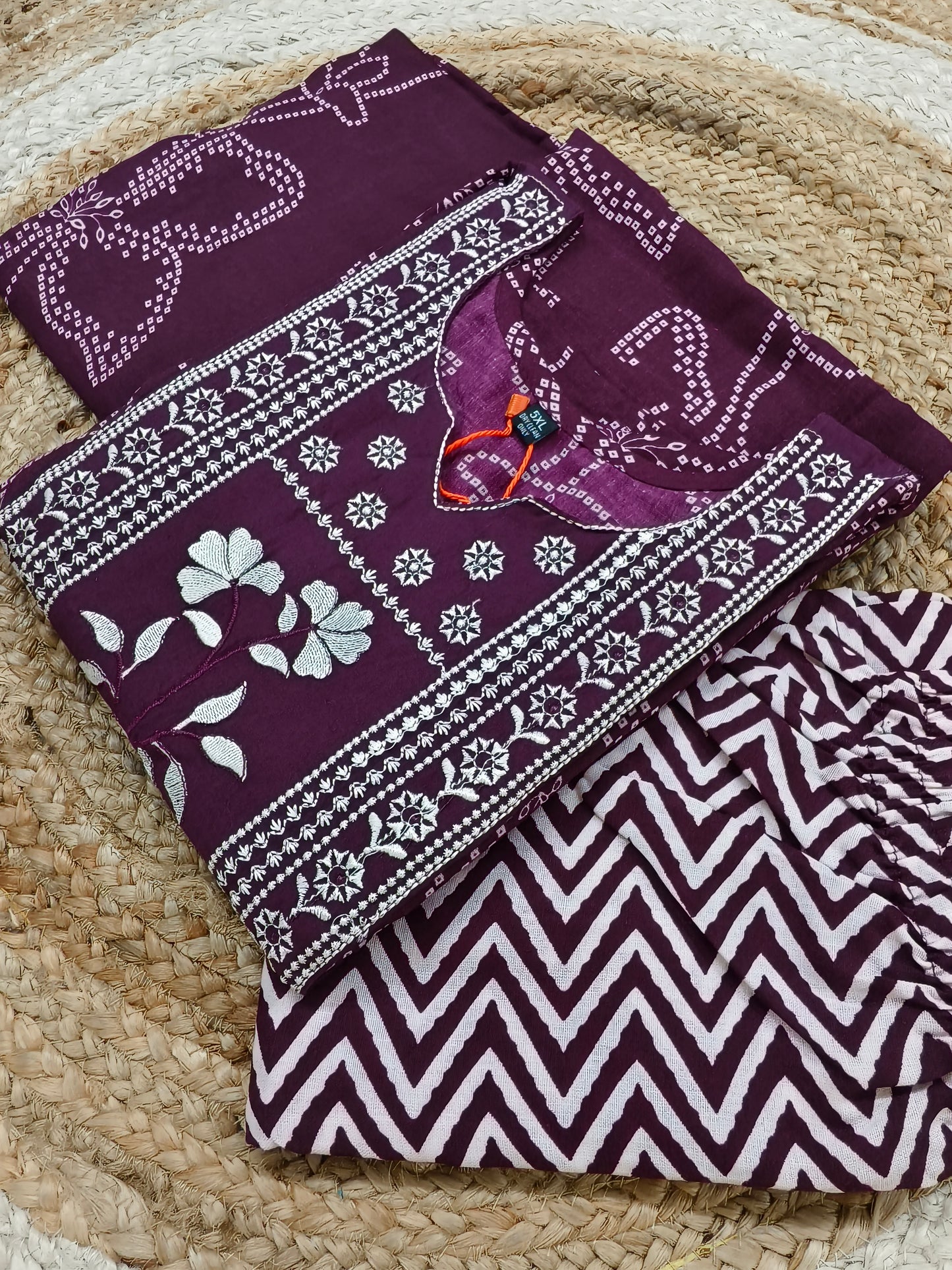 Wine cotton sets with duppata