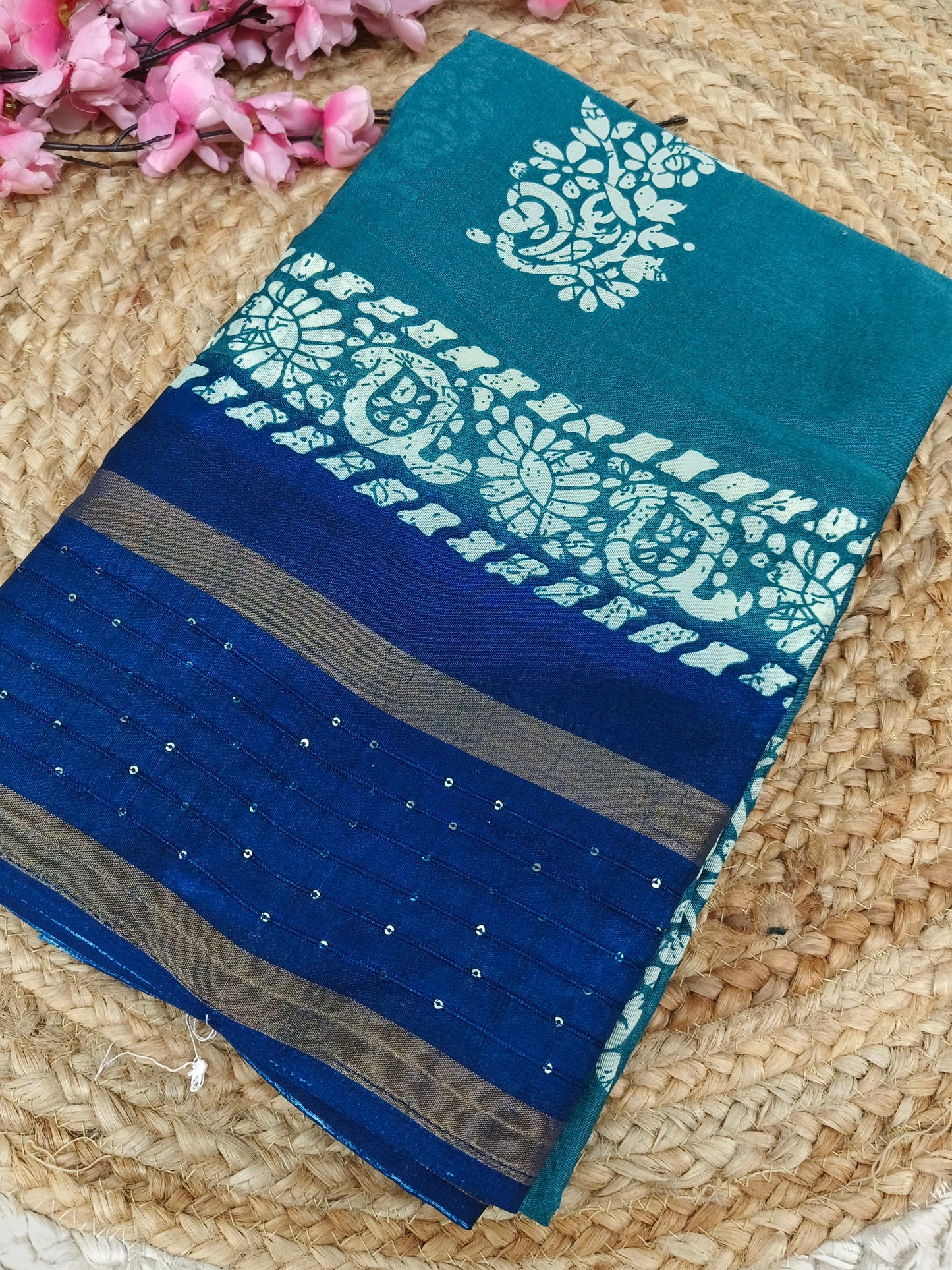 Blue with dark blue bsequence saree