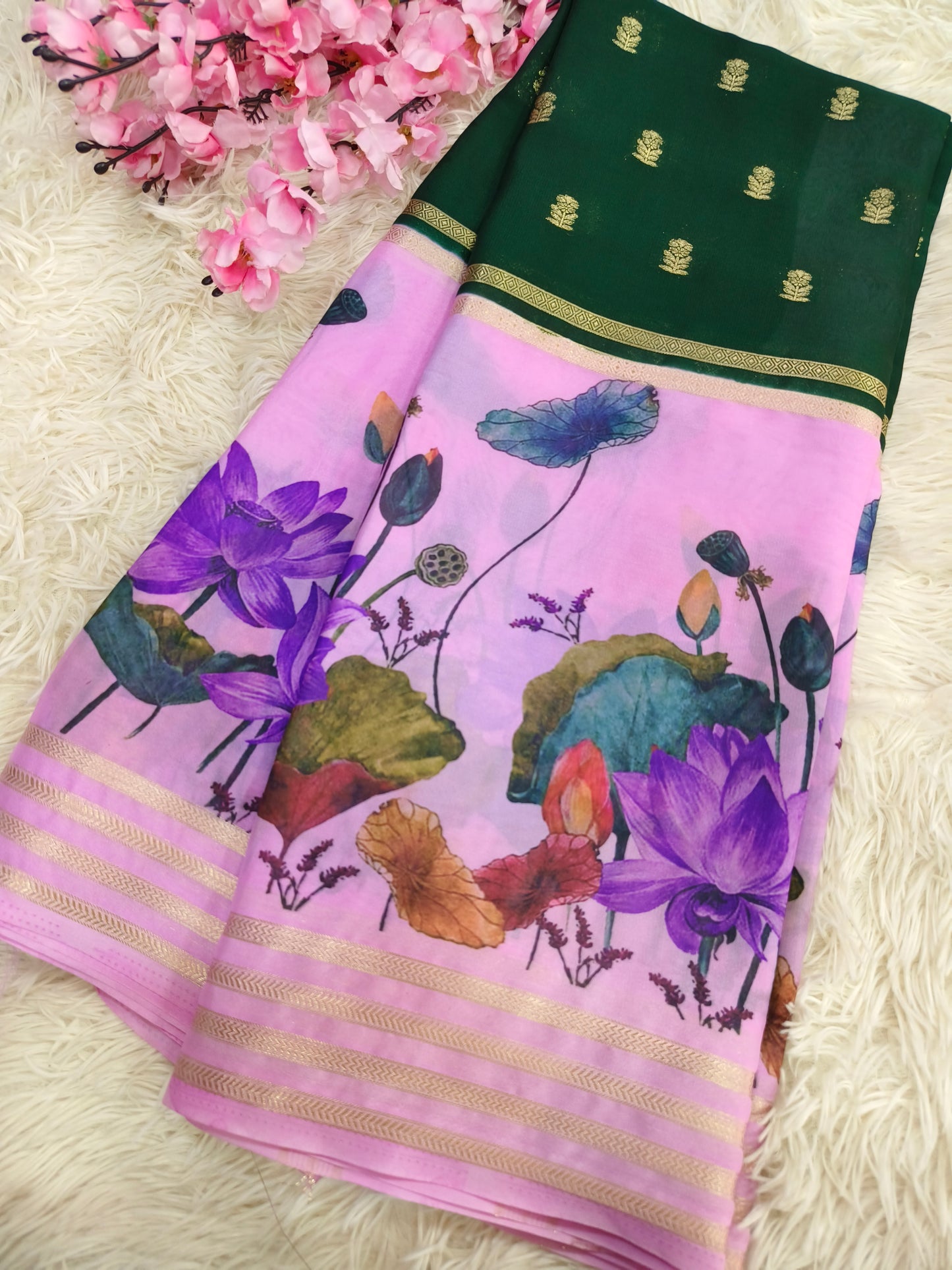 Black With Green semi silk saree