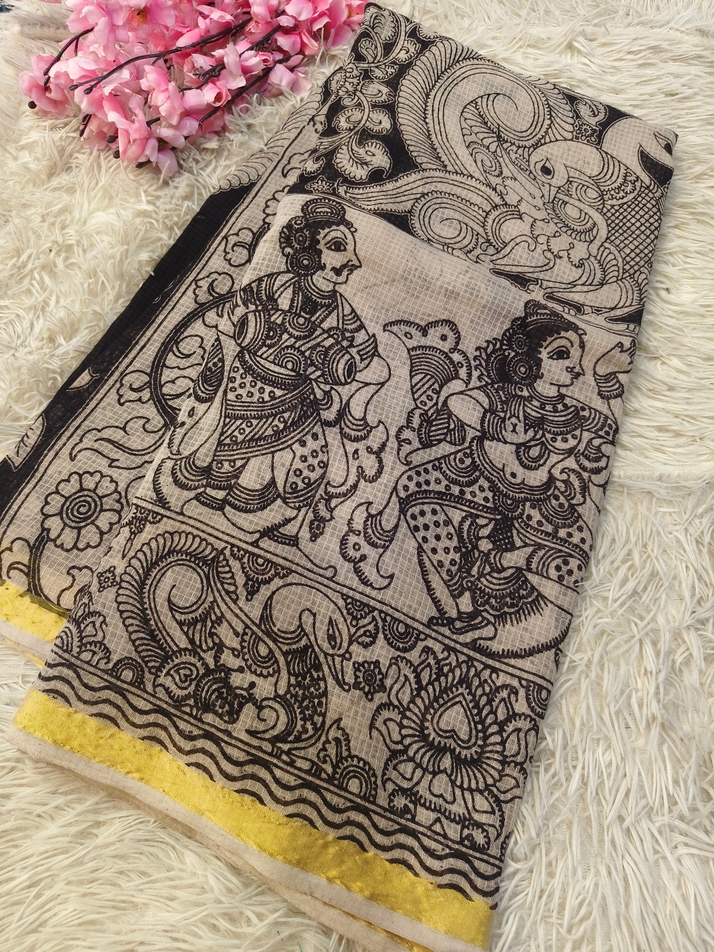 Black kota cotton Kalamkari saree