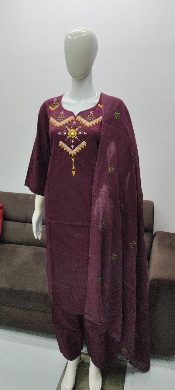 Wine cotton salwar suites