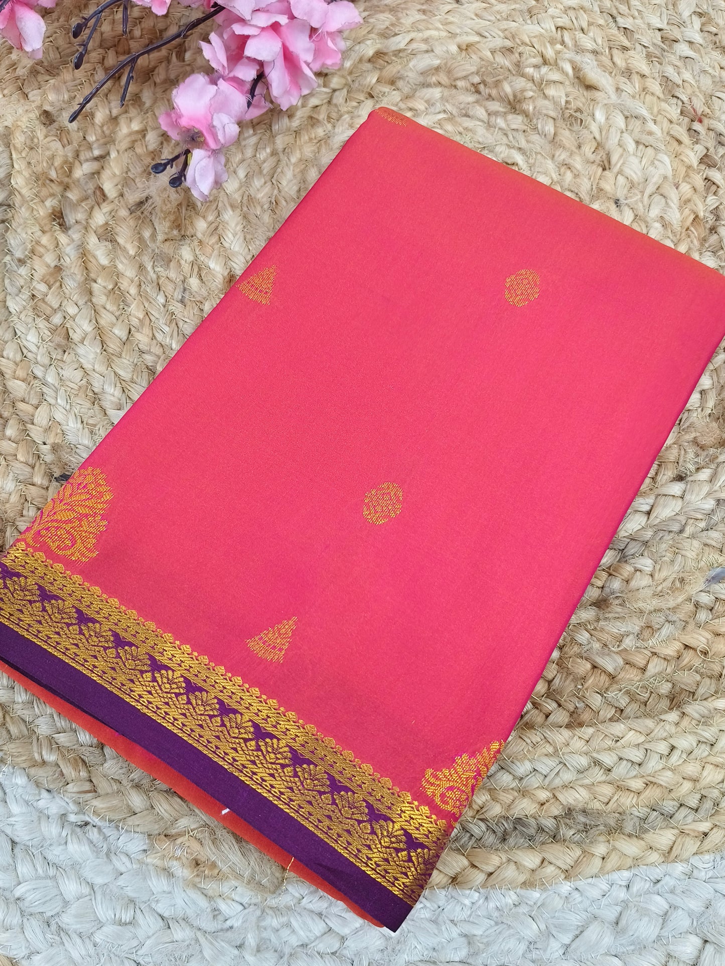 Pink with purple Elegant semi kanjivaram silk saree