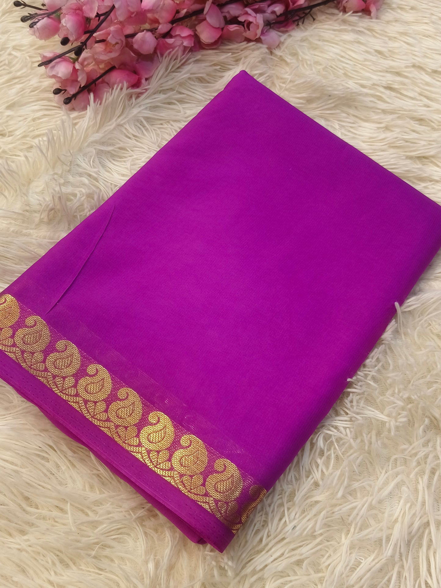 Rose pink semi Mysore crepe silk saree