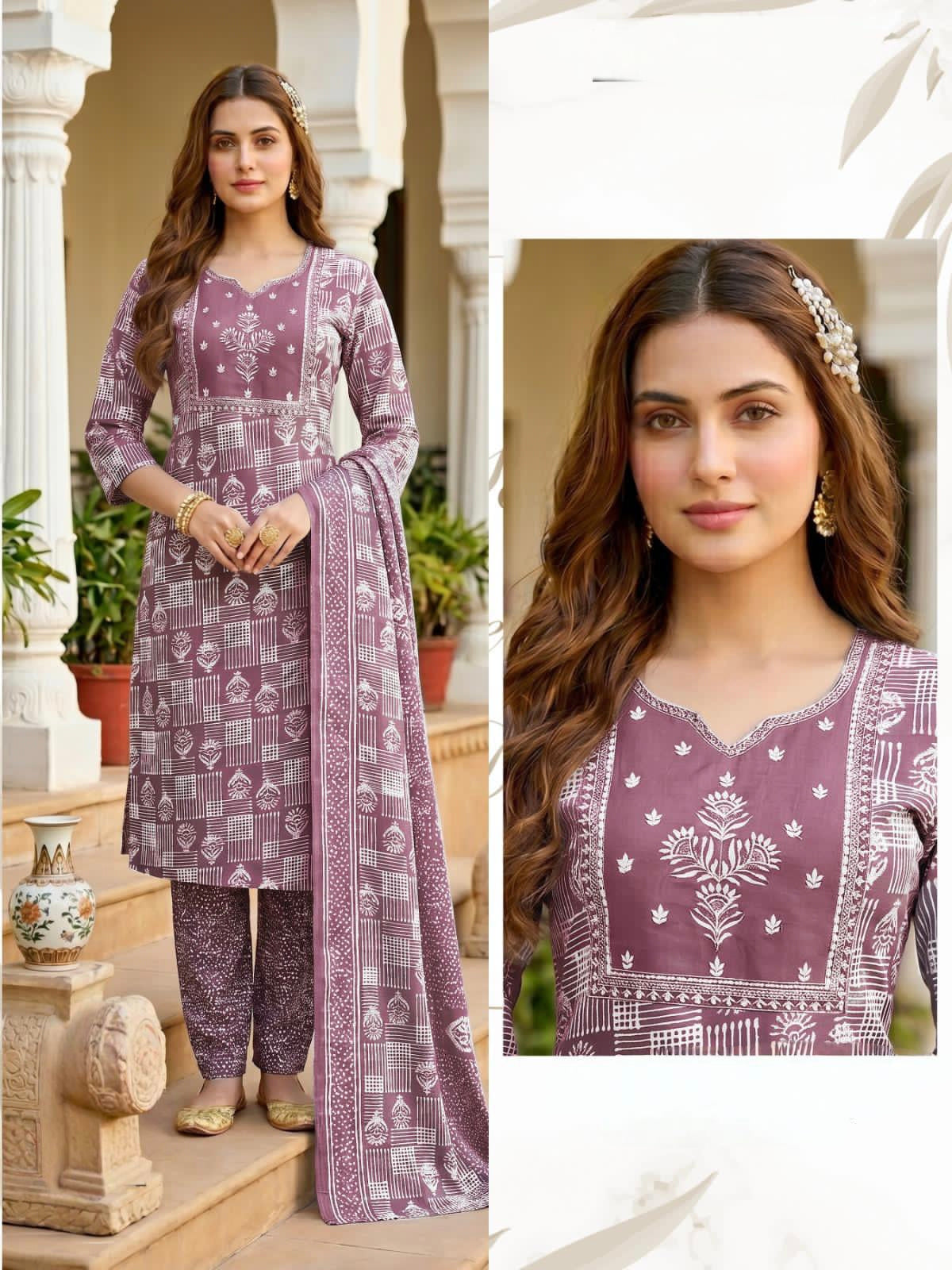 Wine cotton sets with duppata
