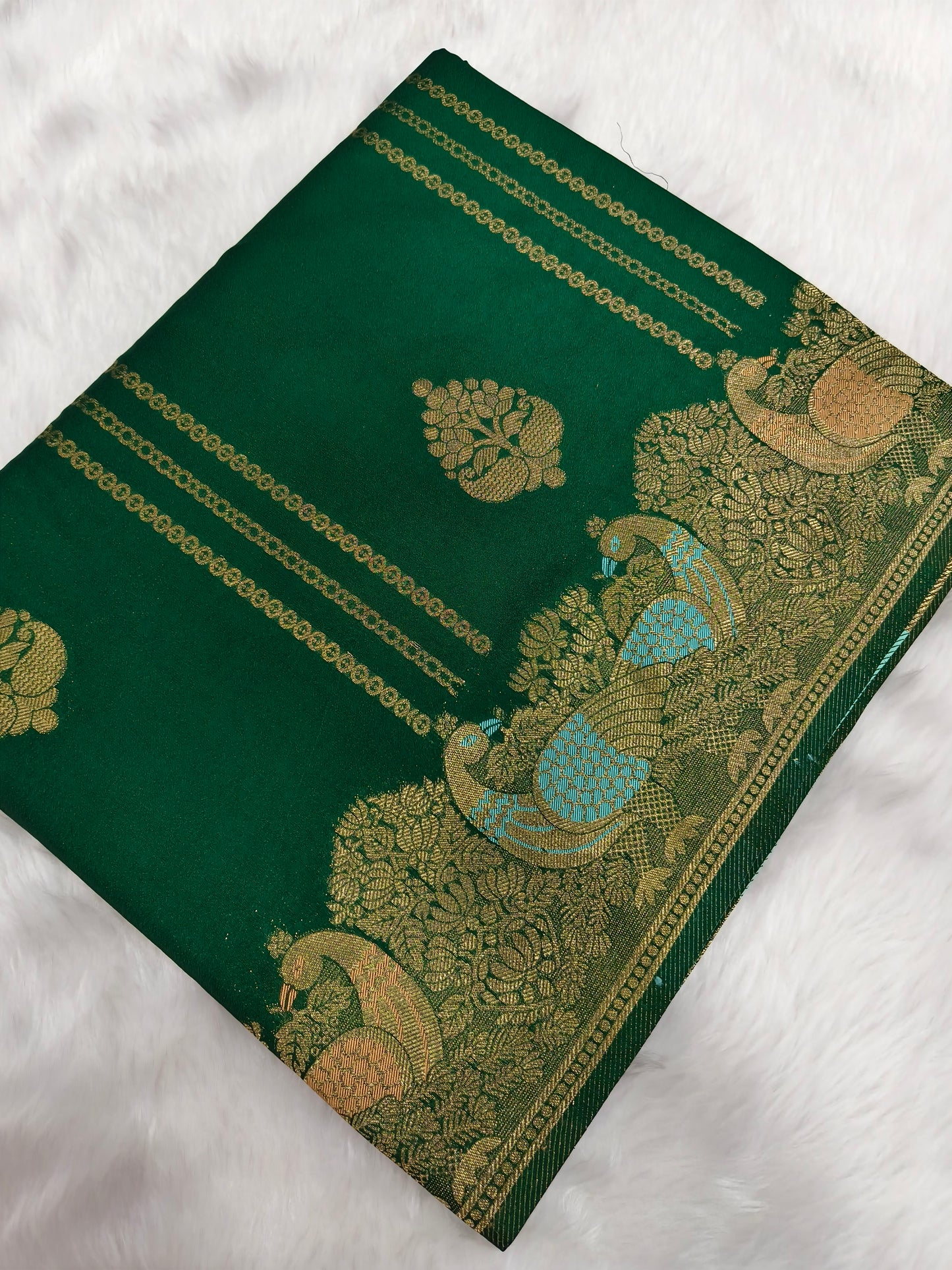 Bottle green silk saree