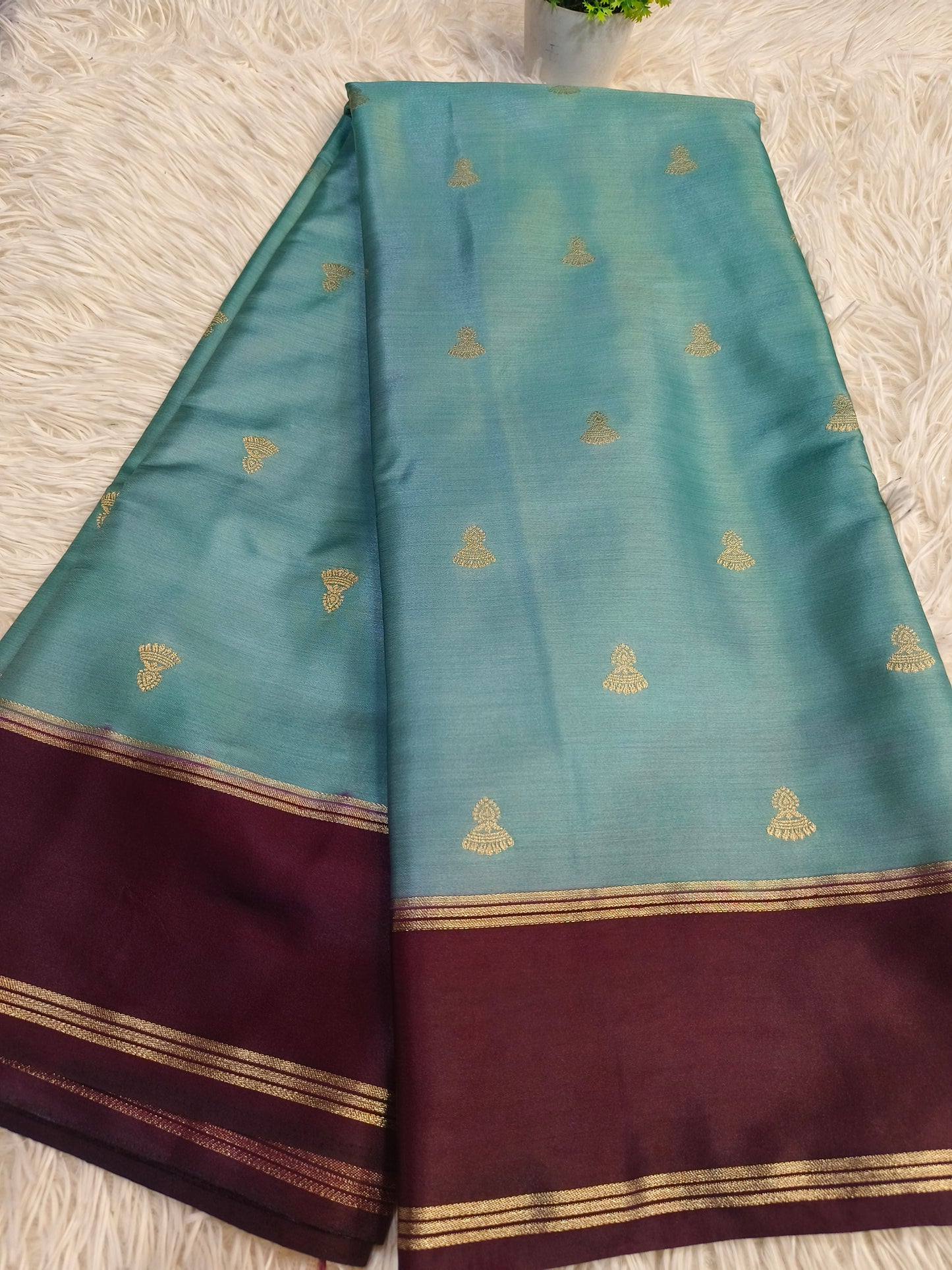 Blue with Brown Elegant gaji silk saree