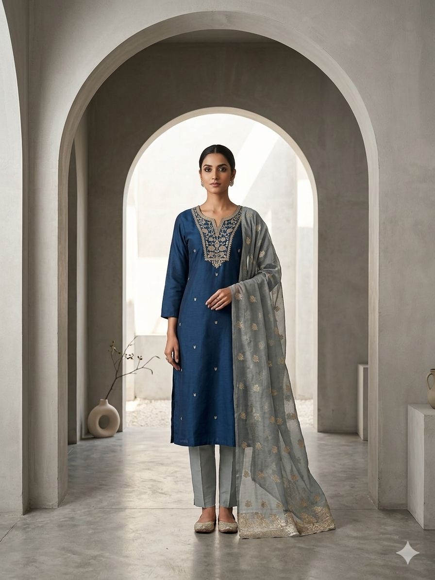 Blue with Grey designer suit