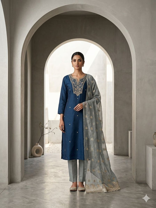 Blue with Grey designer suit