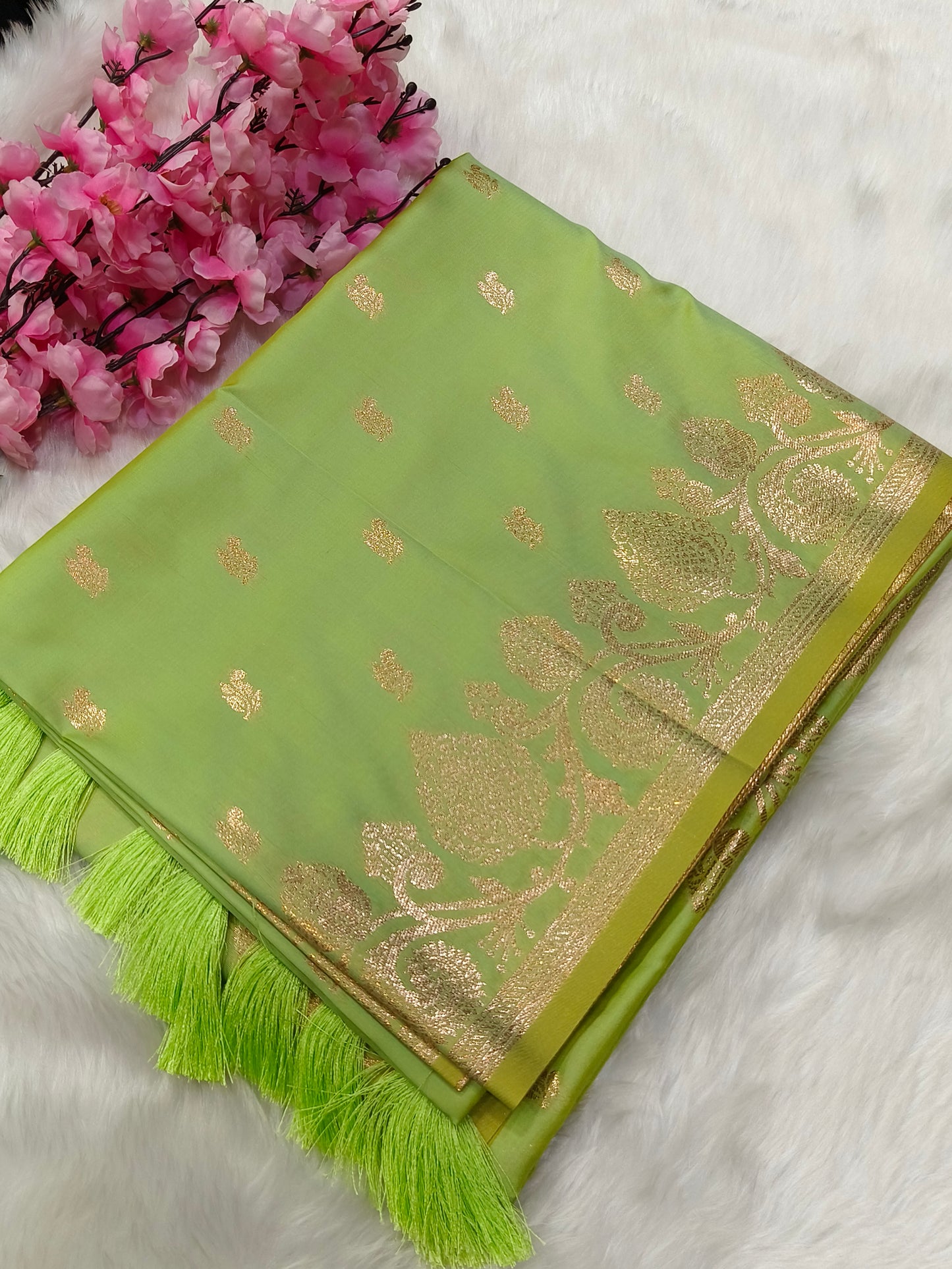 Pista Green Soft mulberry silk saree